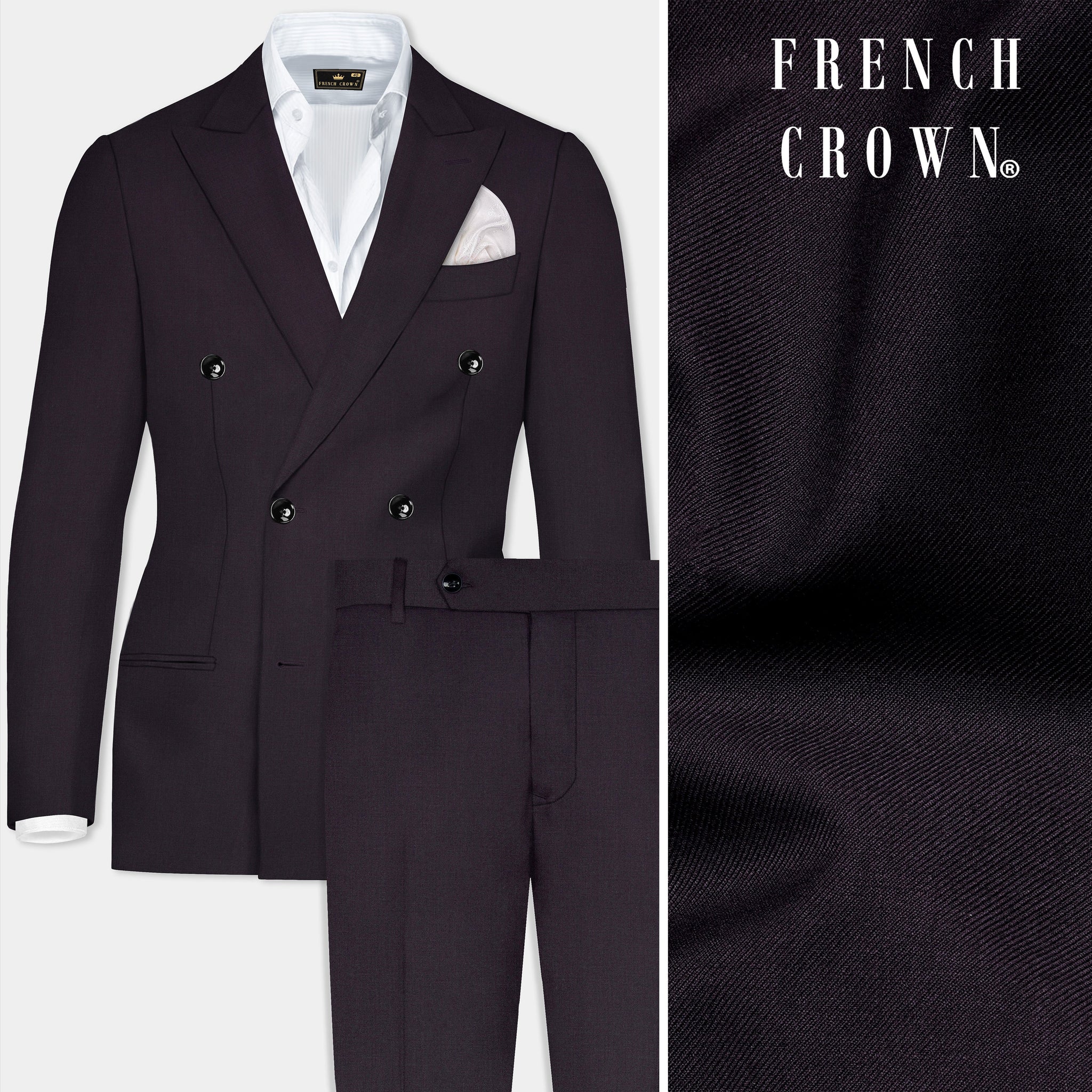 Bastille Purple Solid Premium Wool Blend Double Breasted Suit For Men.