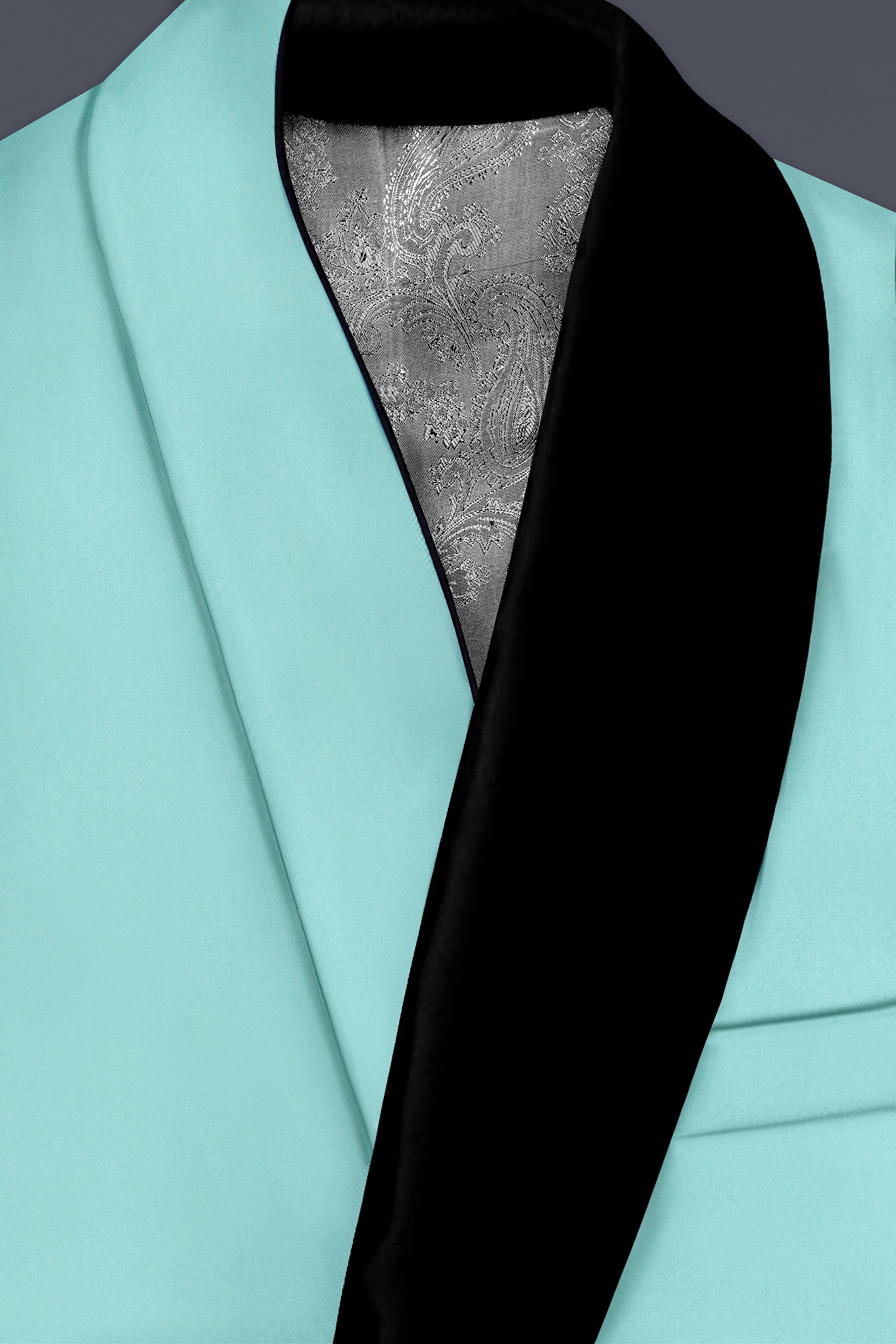 Korean Sinbad Blue Solid Wool Blend Tuxedo Suit