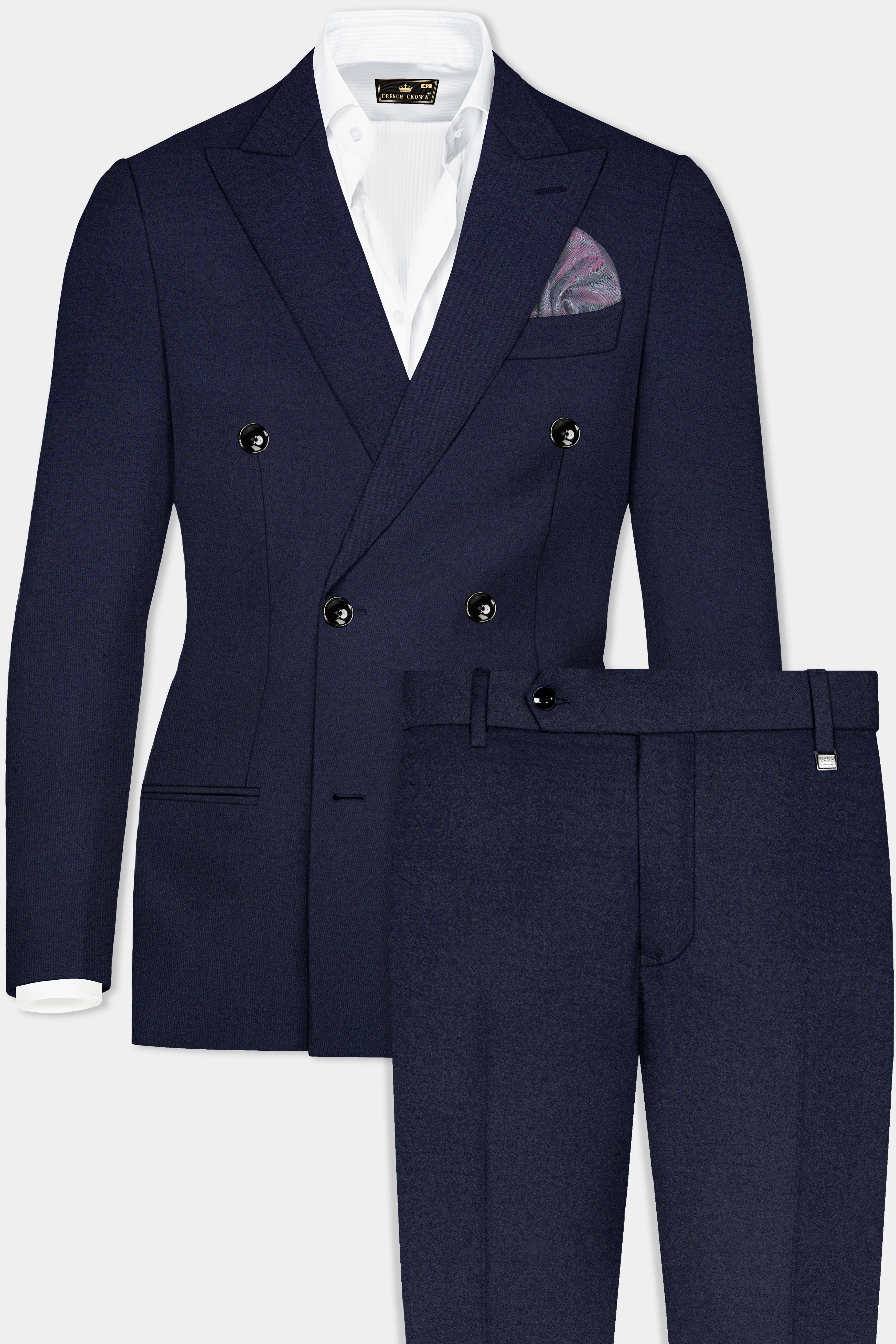 Thunder Blue Solid Wool Blend Double Breasted Suit