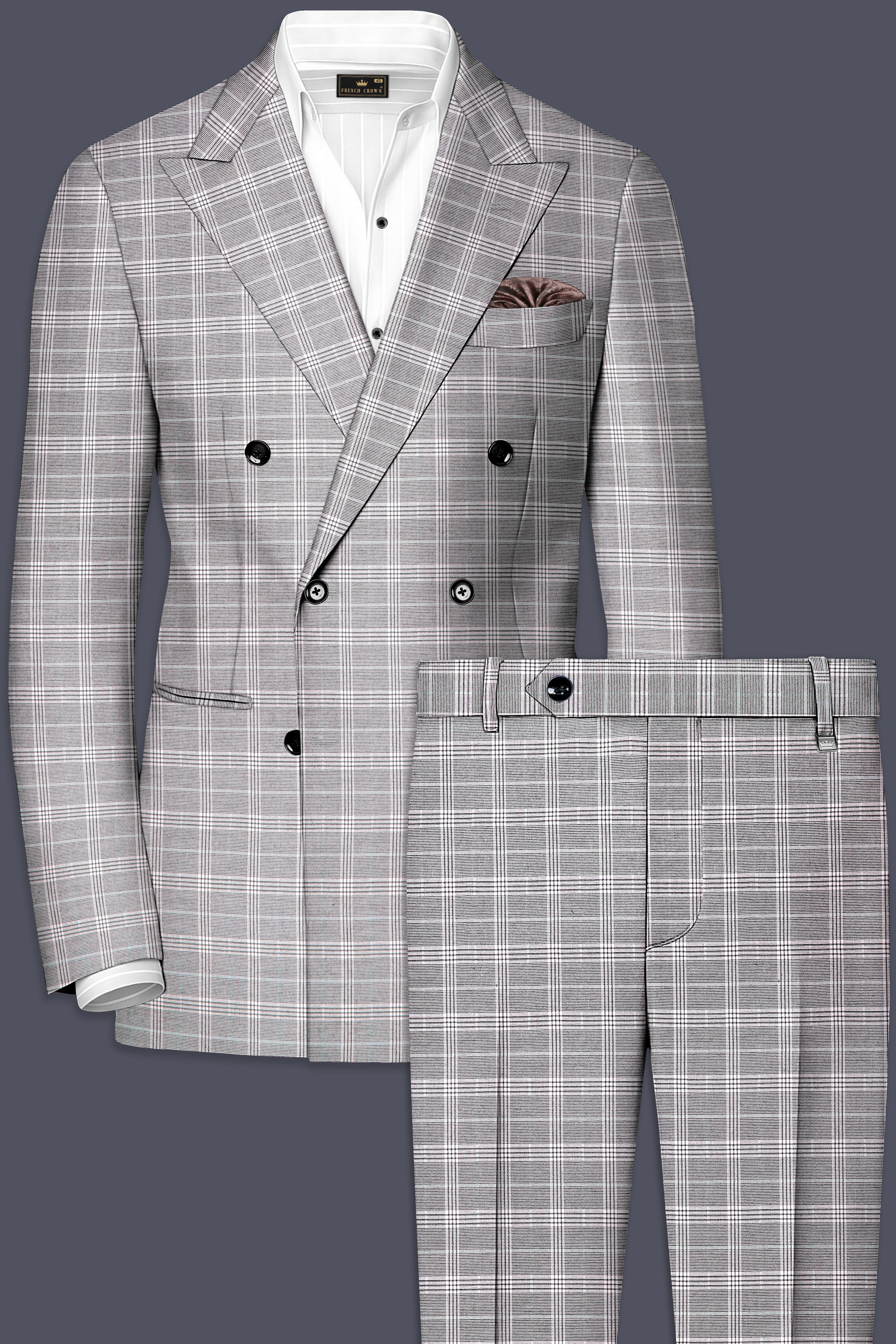 Venus Gray Plaid Wool Rich Double Breasted Suit