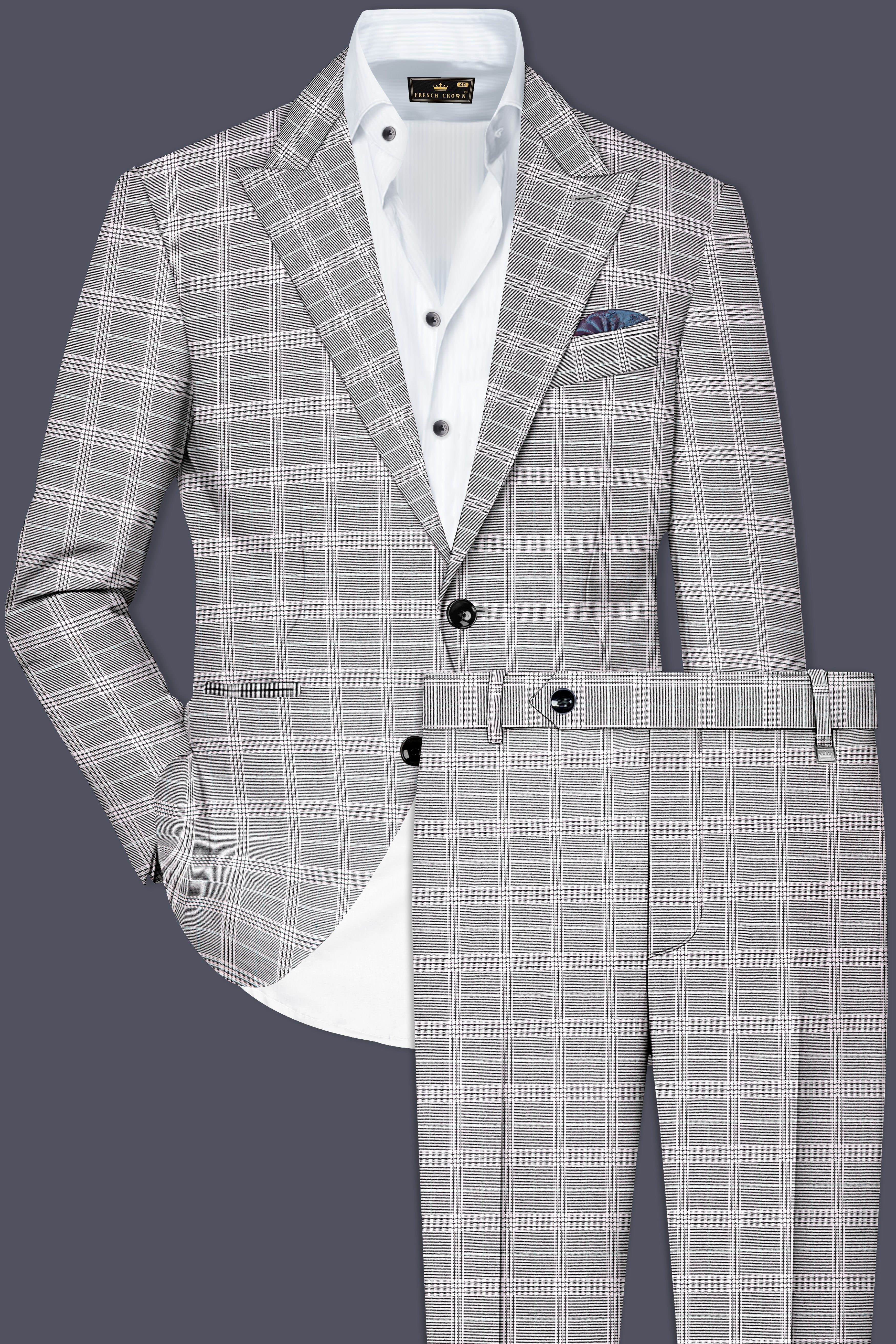 Venus Gray Plaid Wool Rich Single Breasted Suit