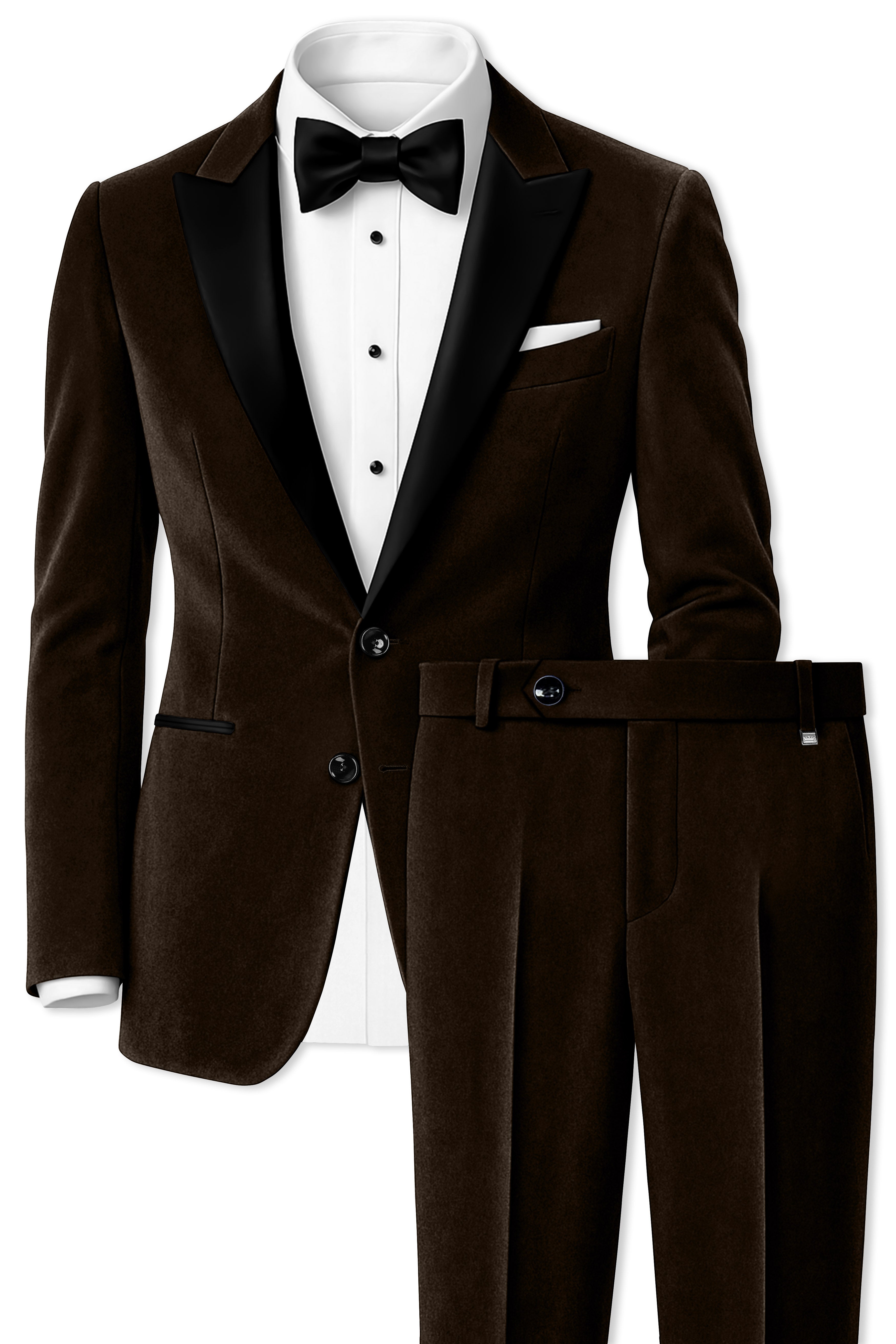 Espresso Elegance-Coffee Bean Velvet Peak Lapel Tuxedo Suit