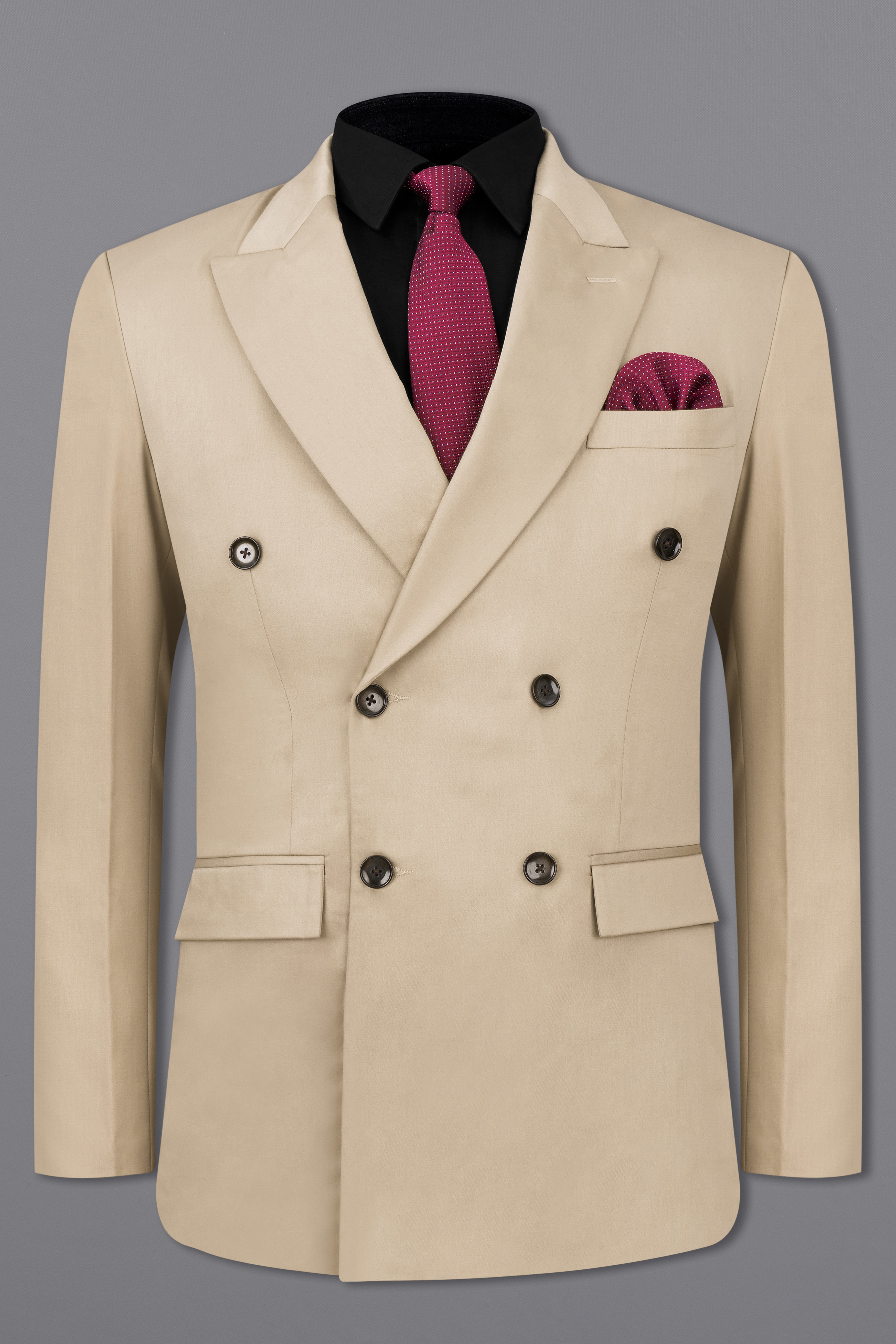 Hazelnut Subtle Sheen Wool Blend Double Breasted Suit