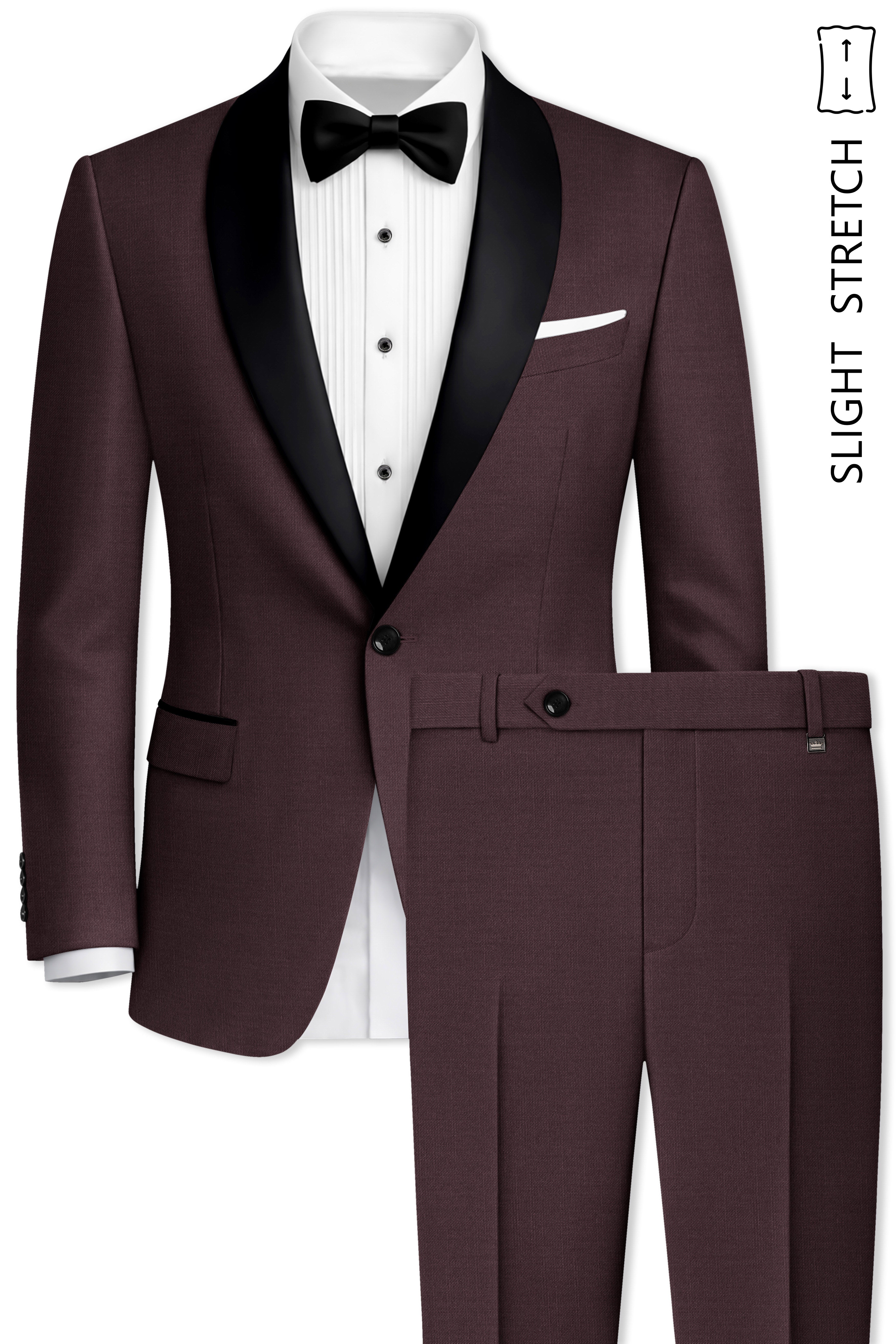 Espresso-Hickory Brown Solid Wool Rich Tuxedo Slight Stretch Suit