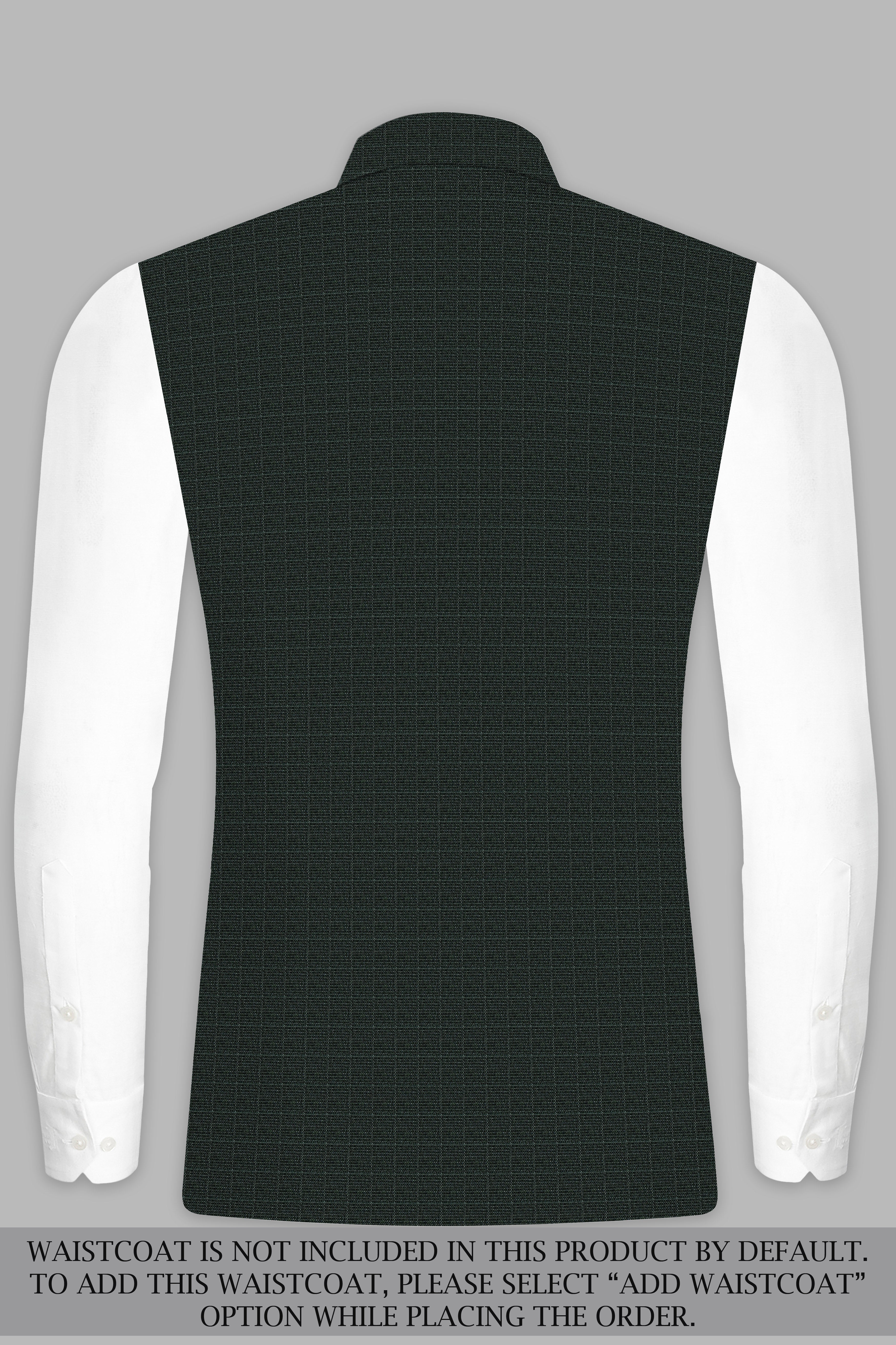 Aztec-Opulent Green Plaid Wool Rich Cross Placket Bandhgala Suit