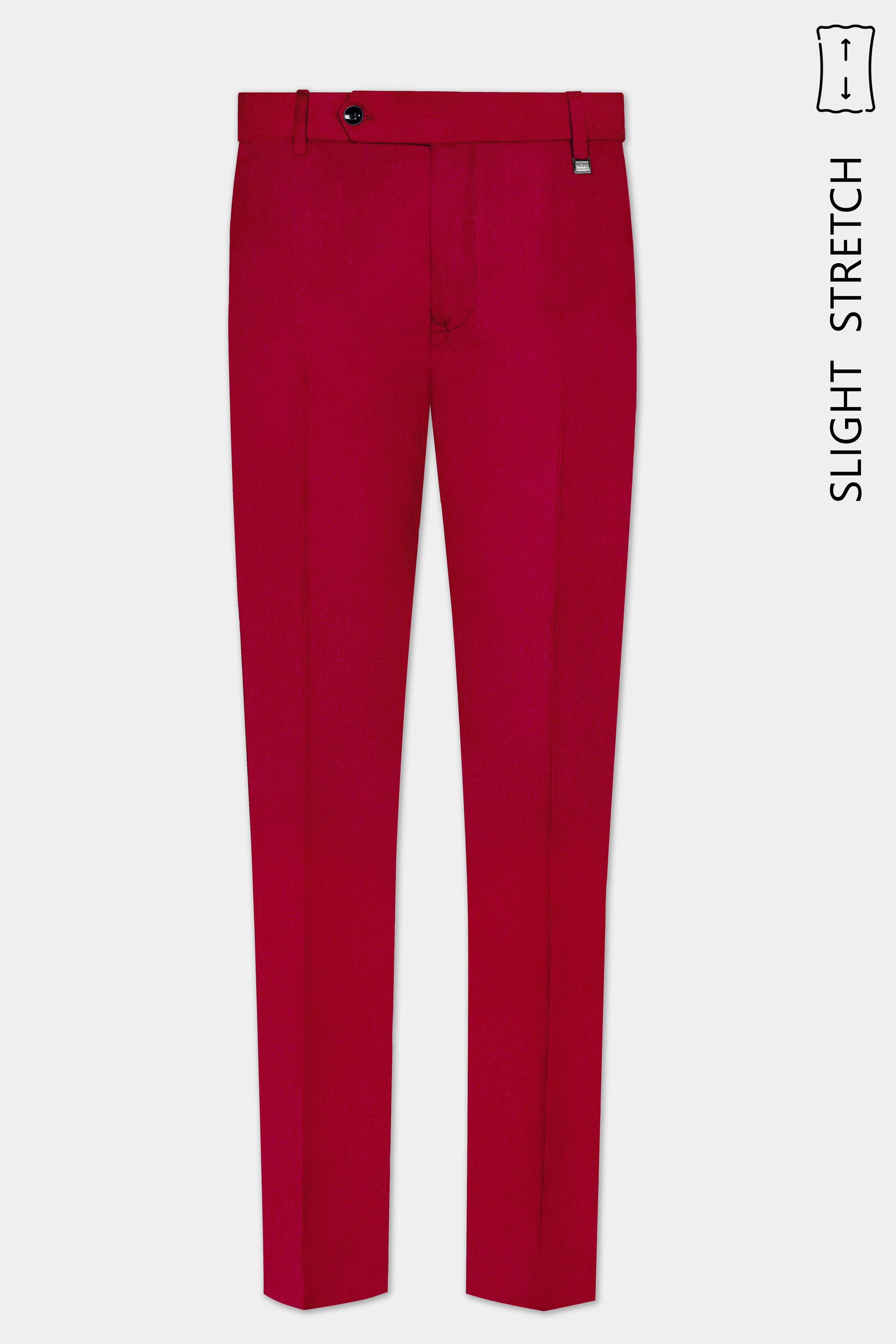 Vermilion-Chili Red Solid Wool Rich Peak Lapel Tuxedo Slight Stretch Suit