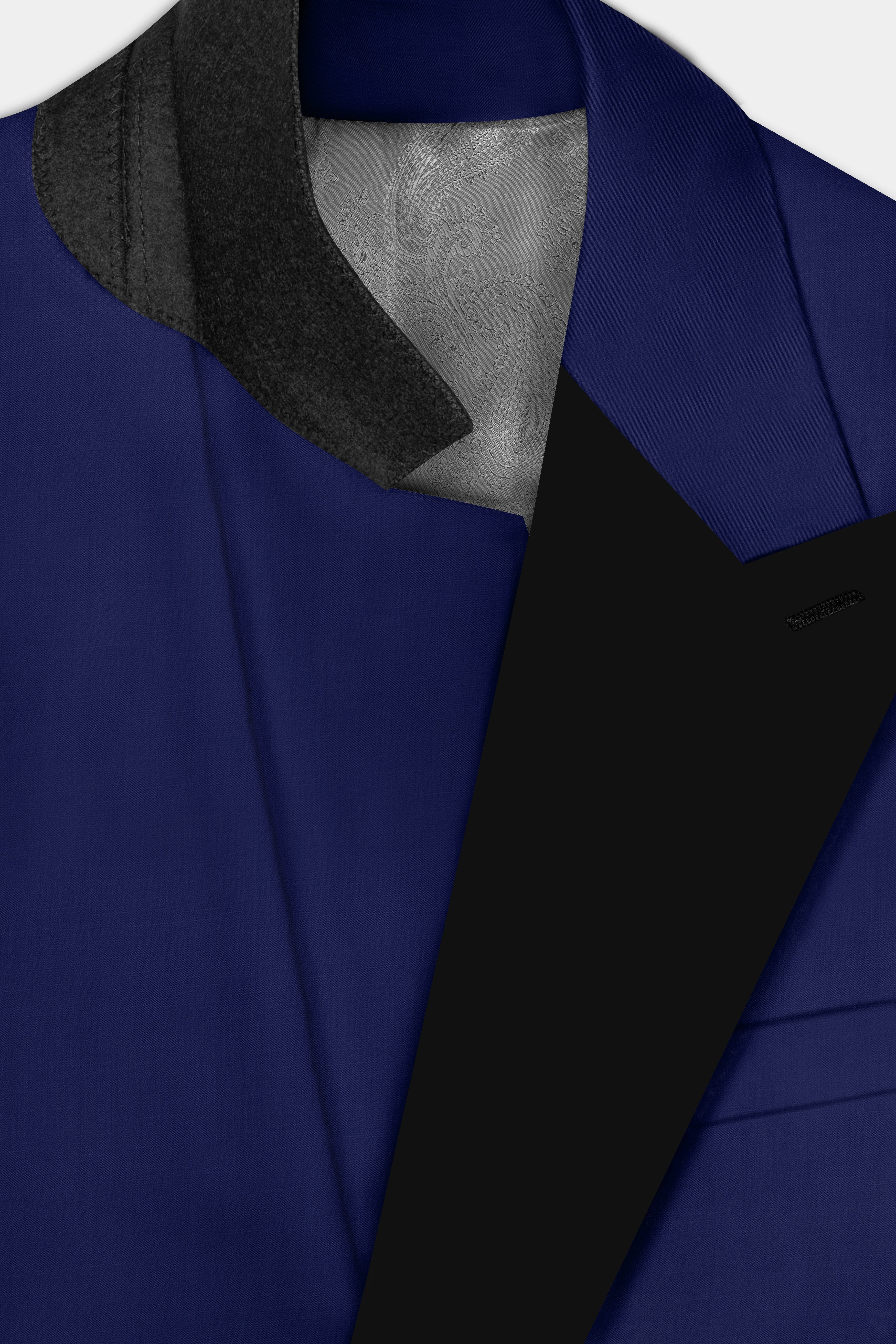 Celestia-Blue Solid Wool Rich Peak Lapel Tuxedo Slight Stretch Suit