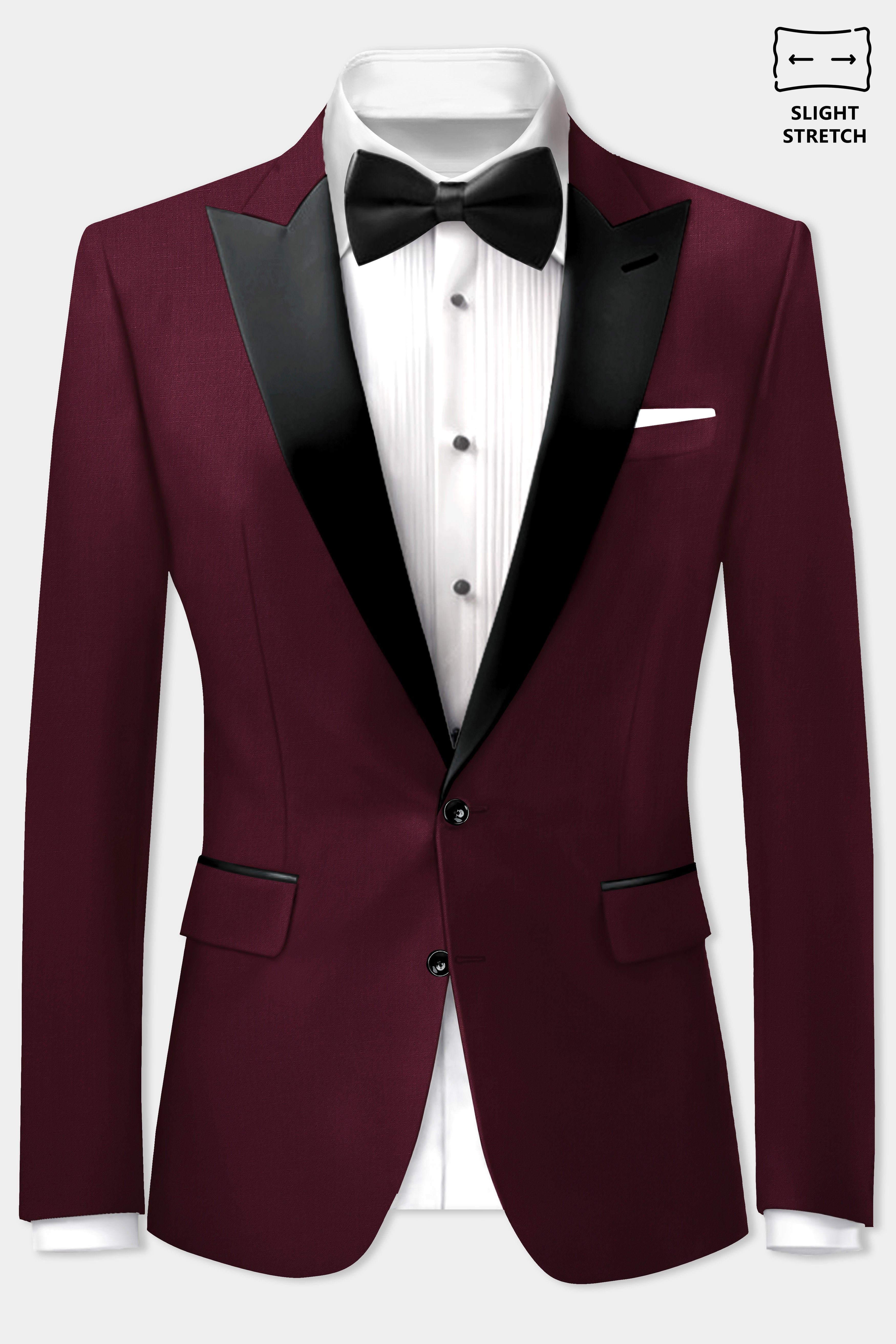 SepiaElite-Tamarind Brown Solid Wool Rich Peak Lapel Tuxedo Slight Stretch Suit