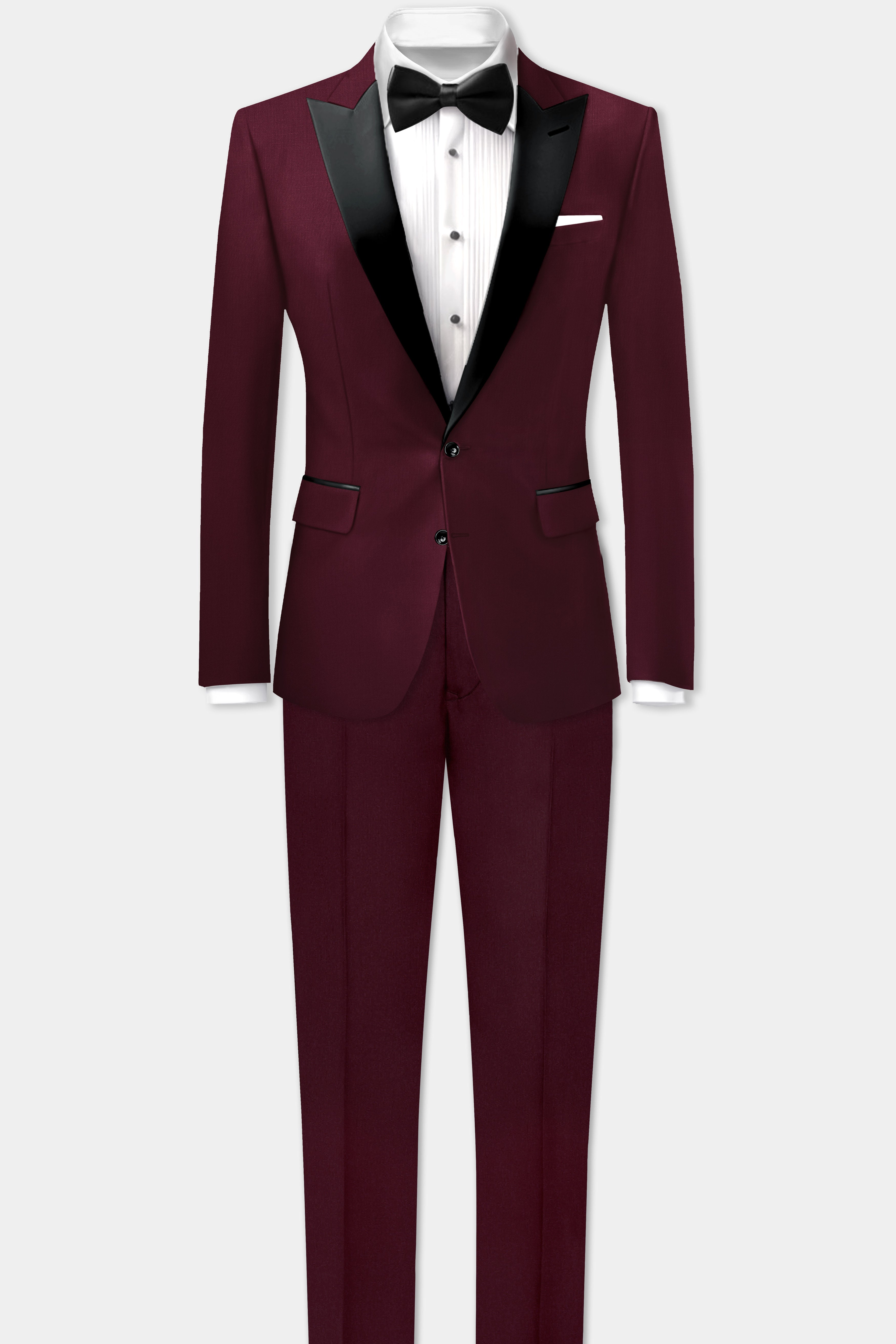 SepiaElite-Tamarind Brown Solid Wool Rich Peak Lapel Tuxedo Slight Stretch Suit