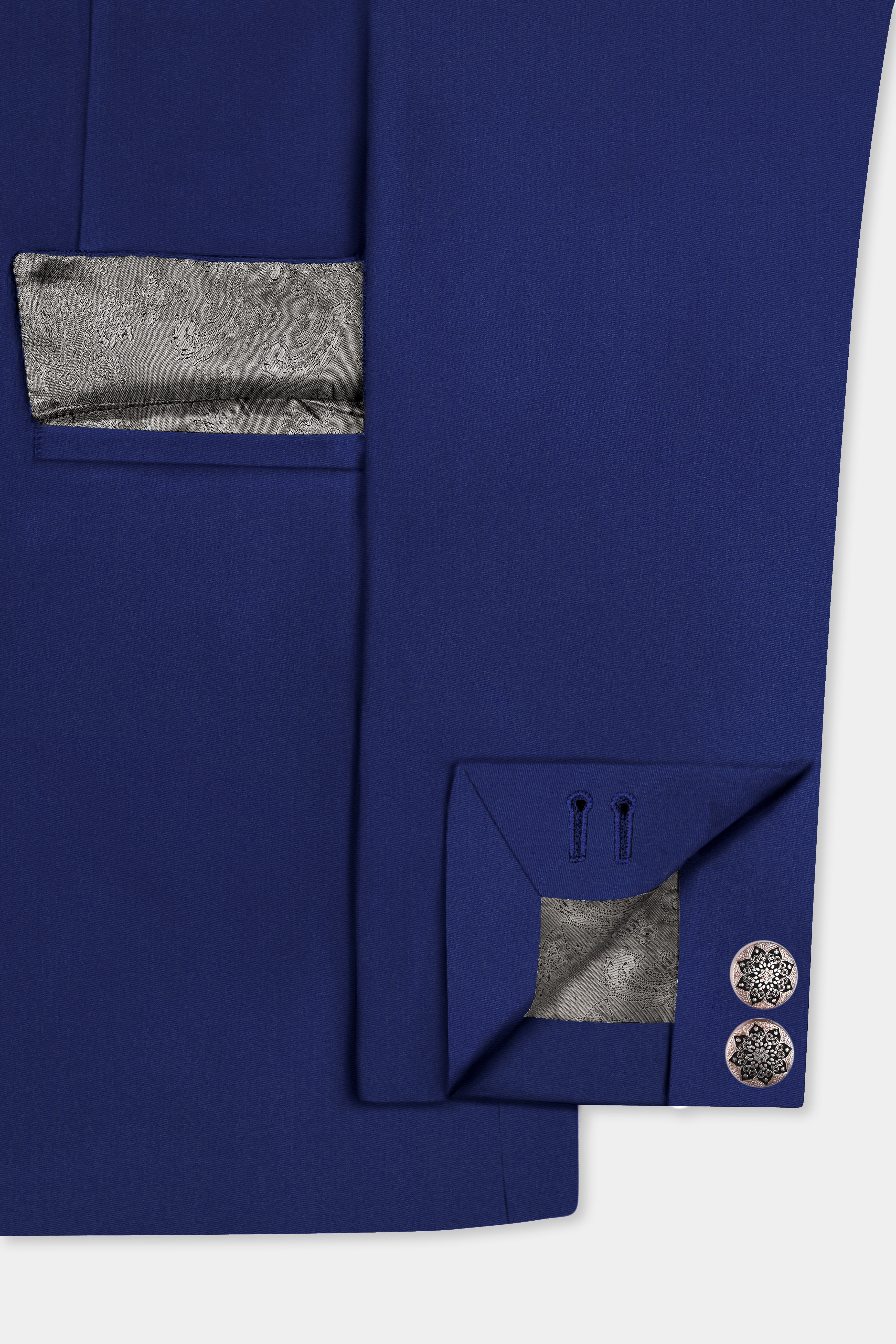 Celestia-Blue Solid Wool Rich Cross Placket Bandhgala Slight Stretch Suit