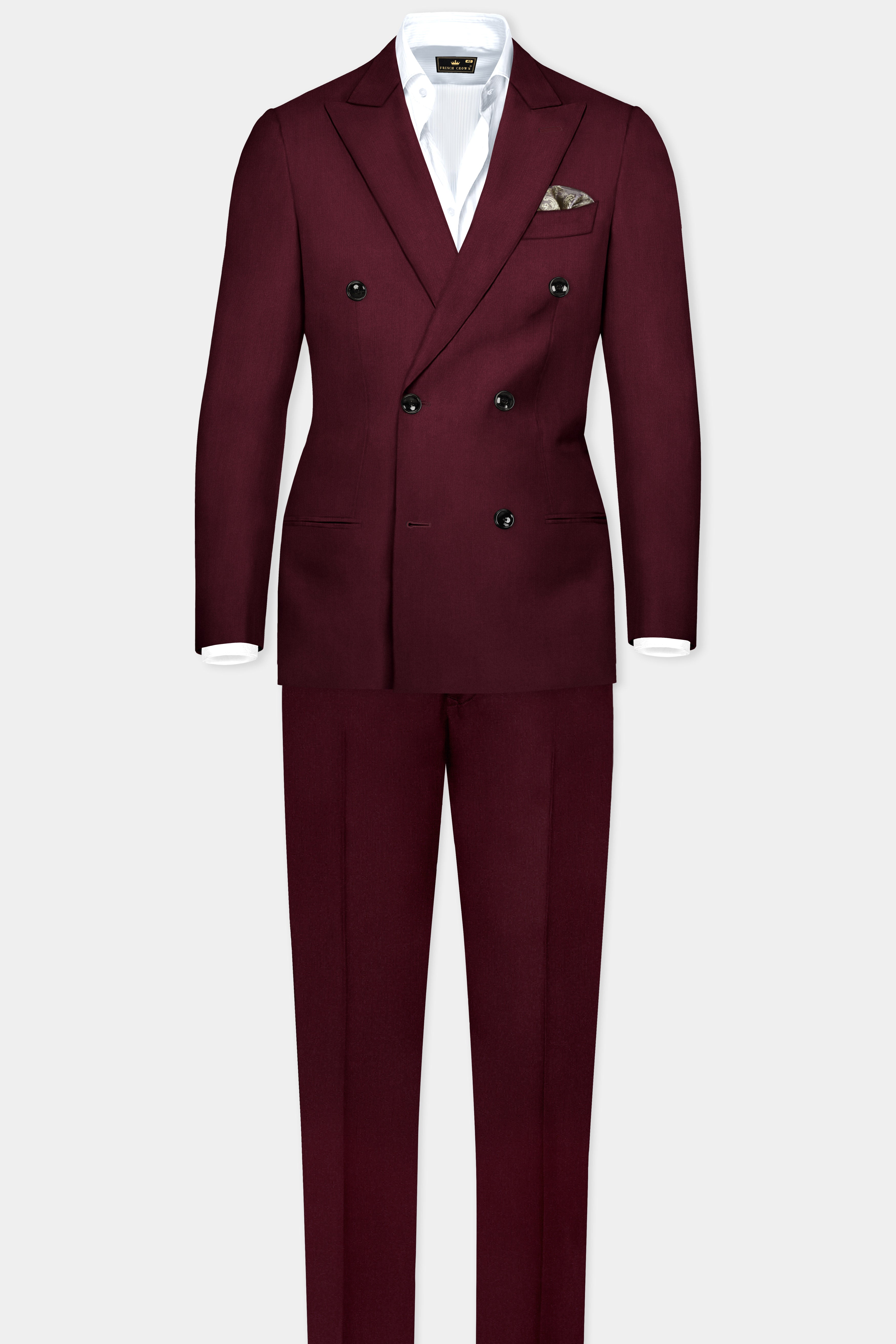 Merlot-Wine Berry Solid Wool Rich Double Breasted Slight Stretch Suit