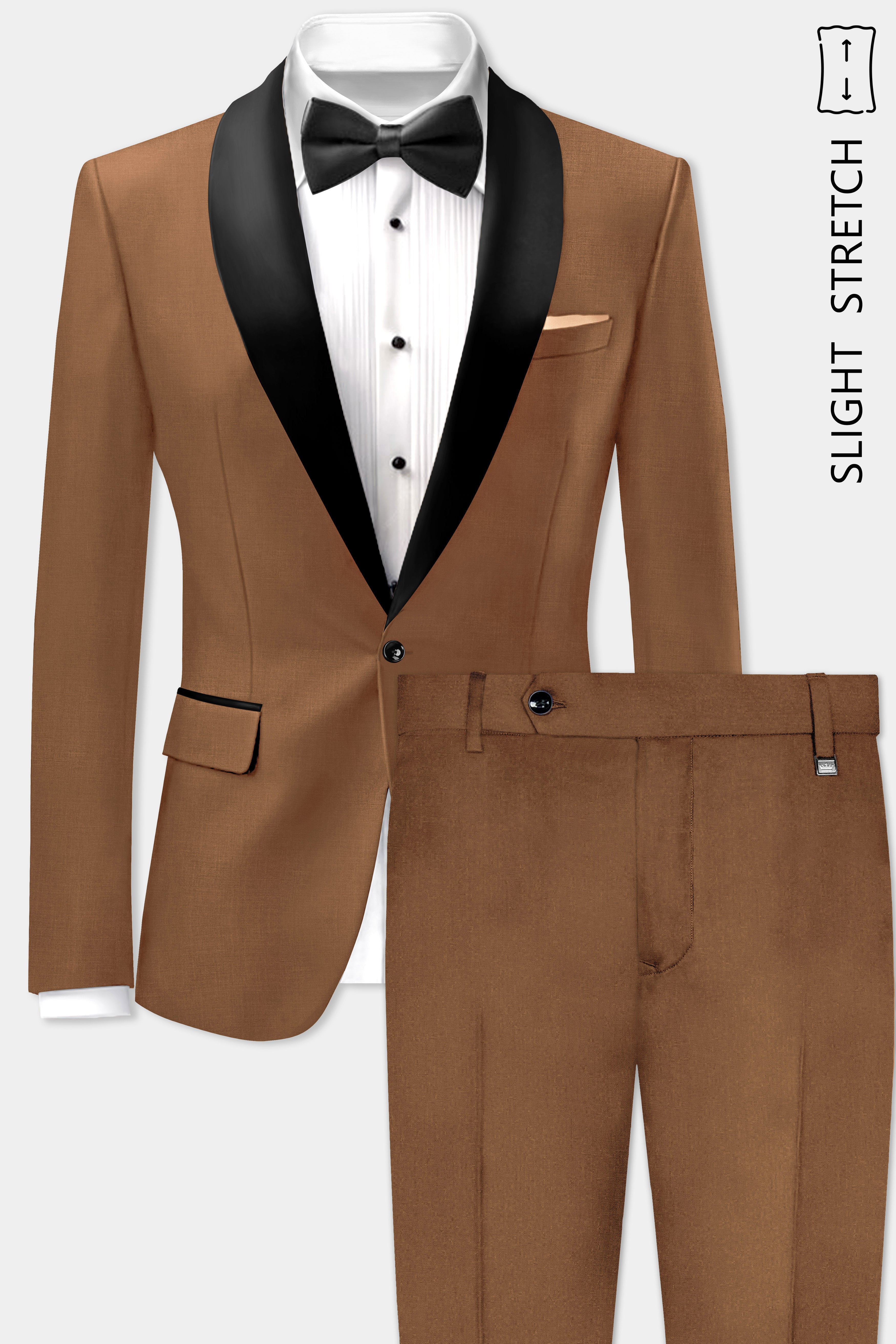 Bronze-Tawny Brown Solid Wool Rich Tuxedo Slight Stretch Suit