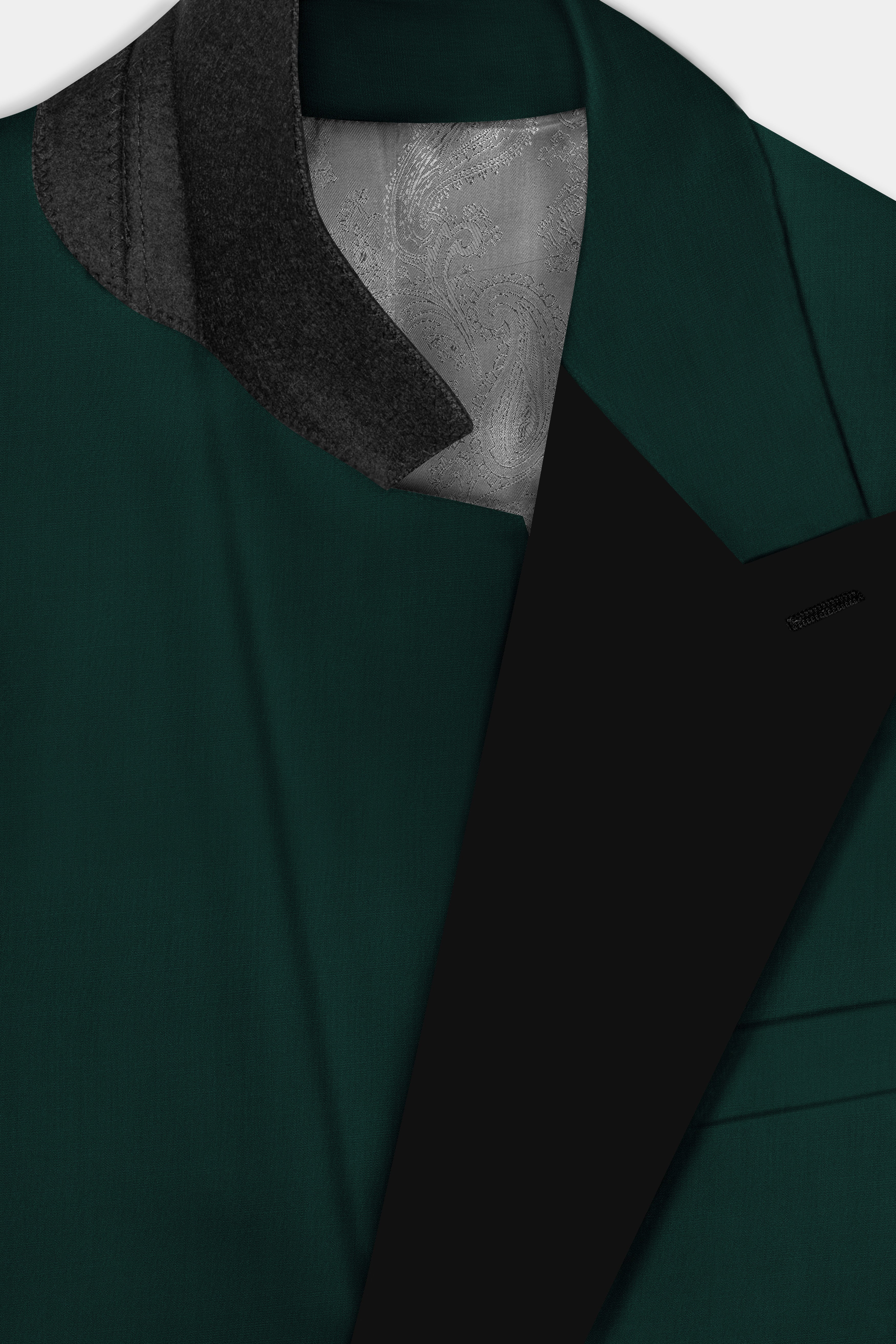 Emerald-Zucchini Green Solid Wool Rich Peak Lapel Tuxedo Slight Stretch Suit