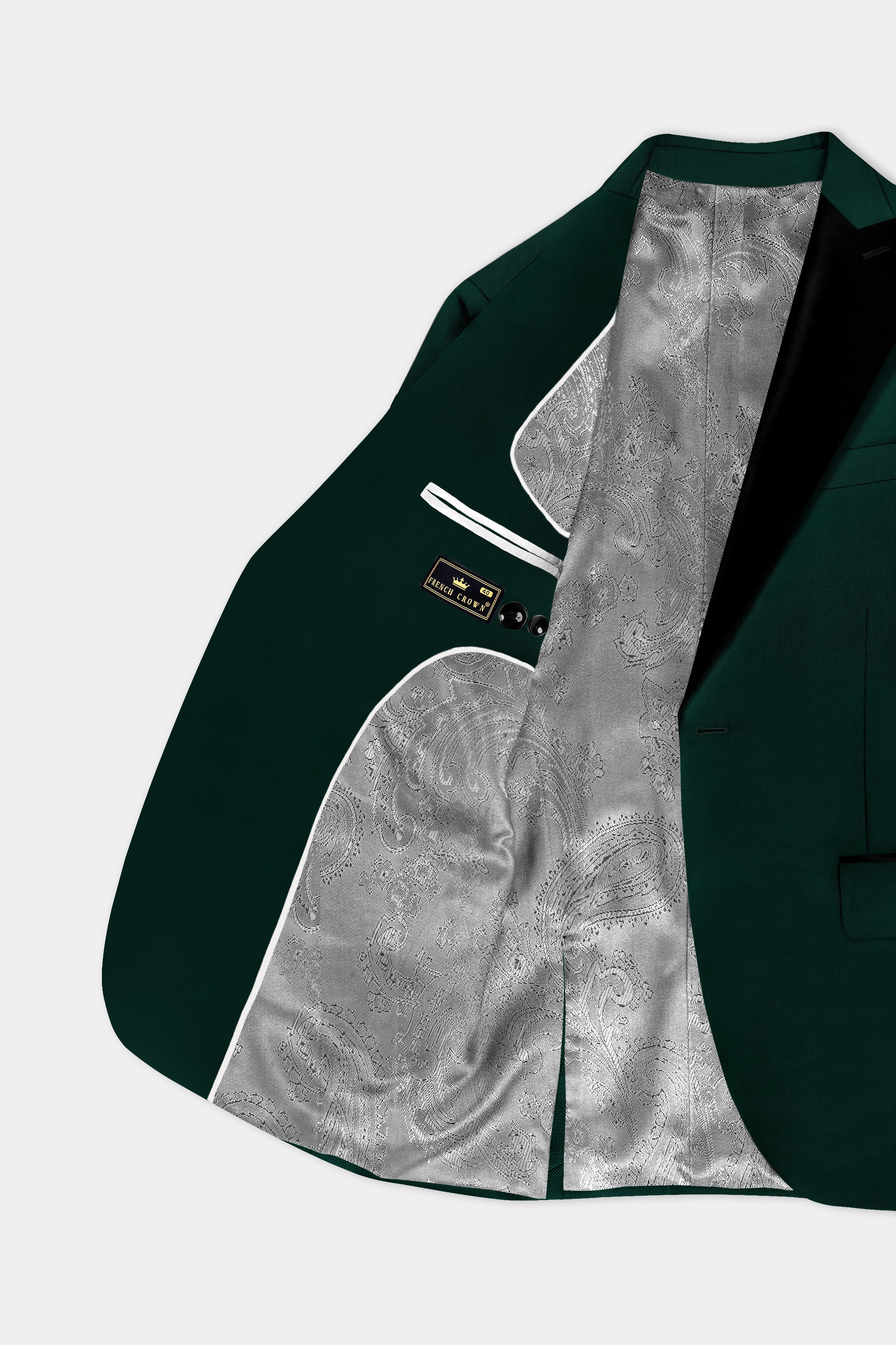 Emerald-Zucchini Green Solid Wool Rich Peak Lapel Tuxedo Slight Stretch Suit