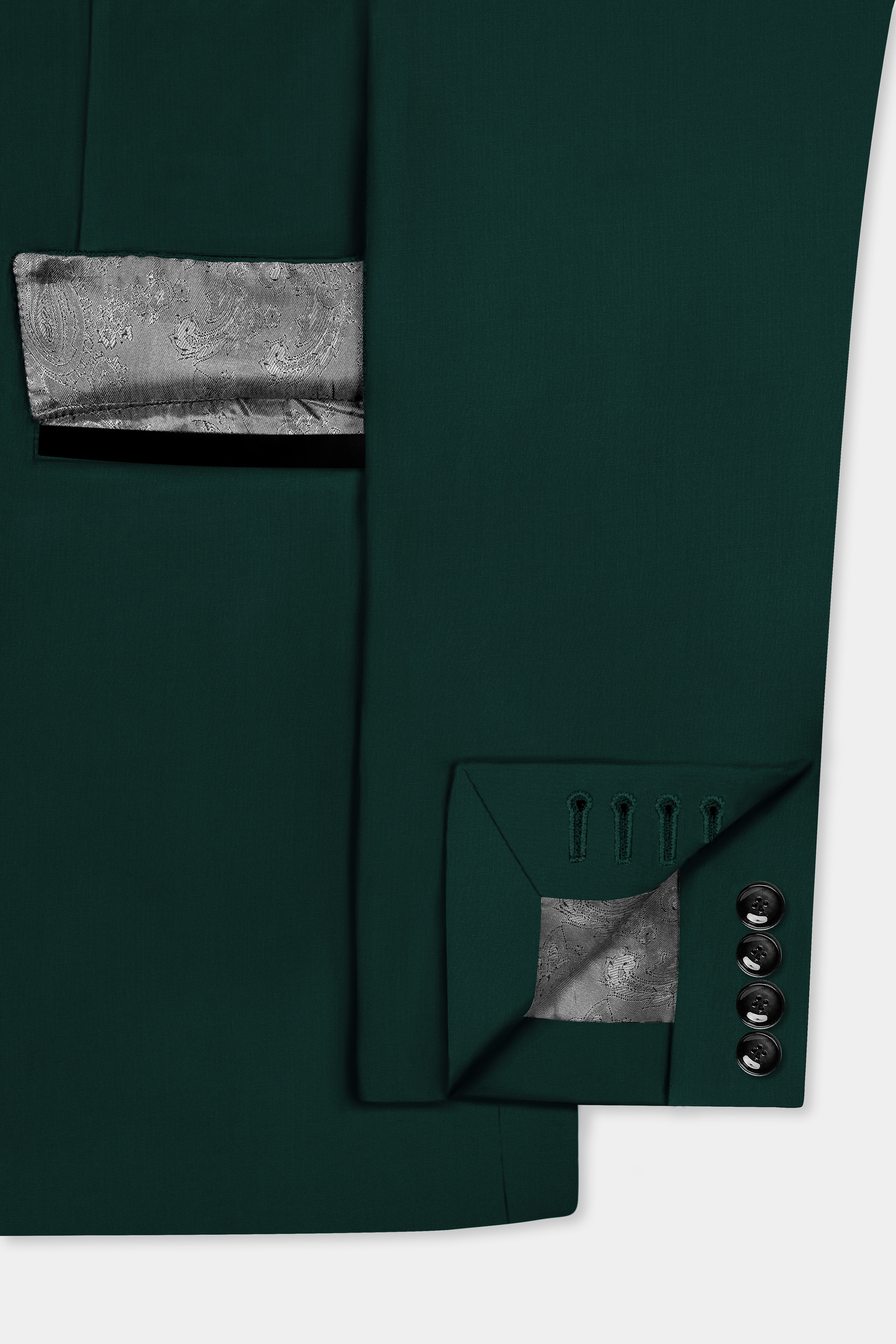 Emerald-Zucchini Green Solid Wool Rich Peak Lapel Tuxedo Slight Stretch Suit