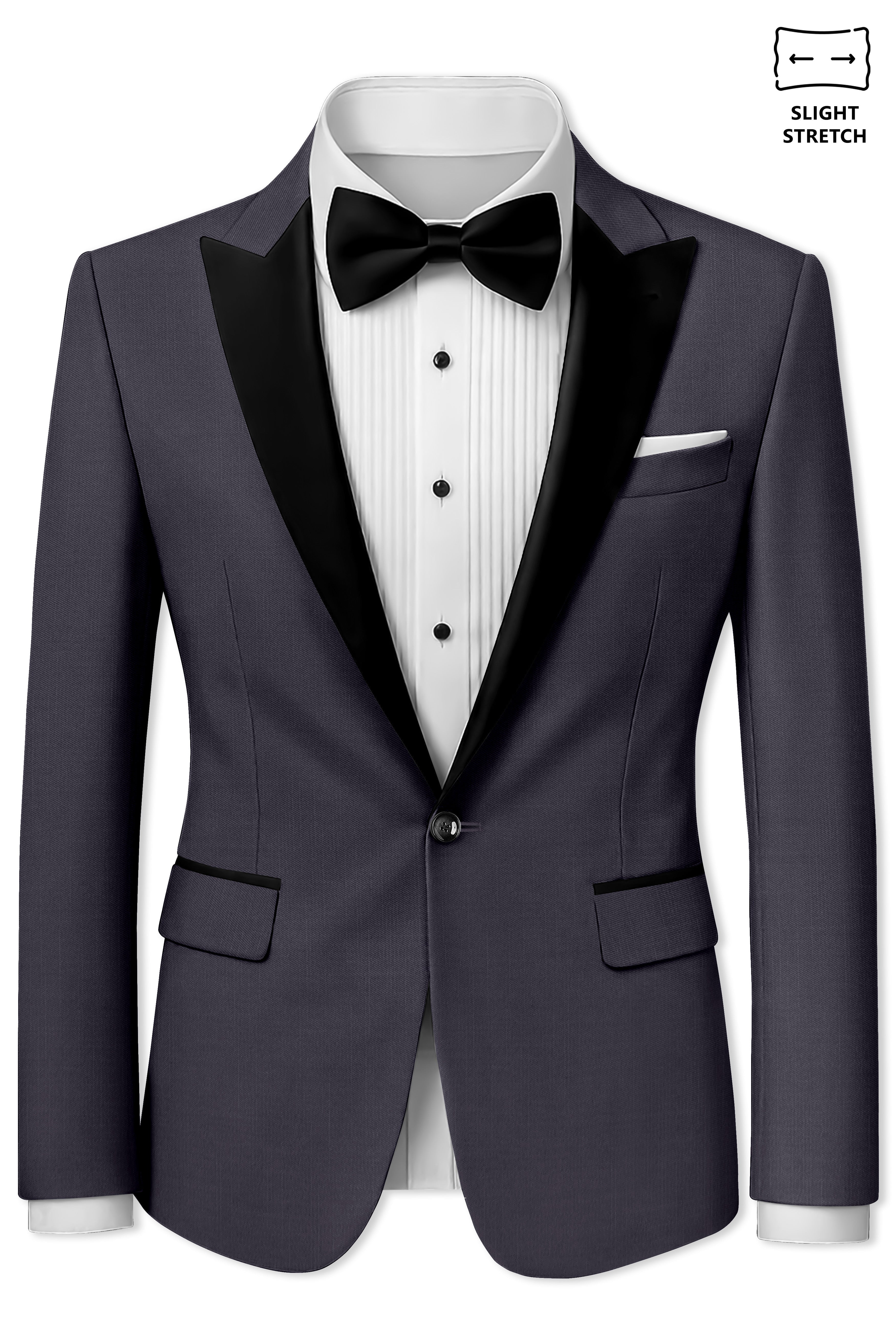 Vogue-Glaucous Gray Solid Wool Rich Peak Lapel Tuxedo Slight Stretch Suit