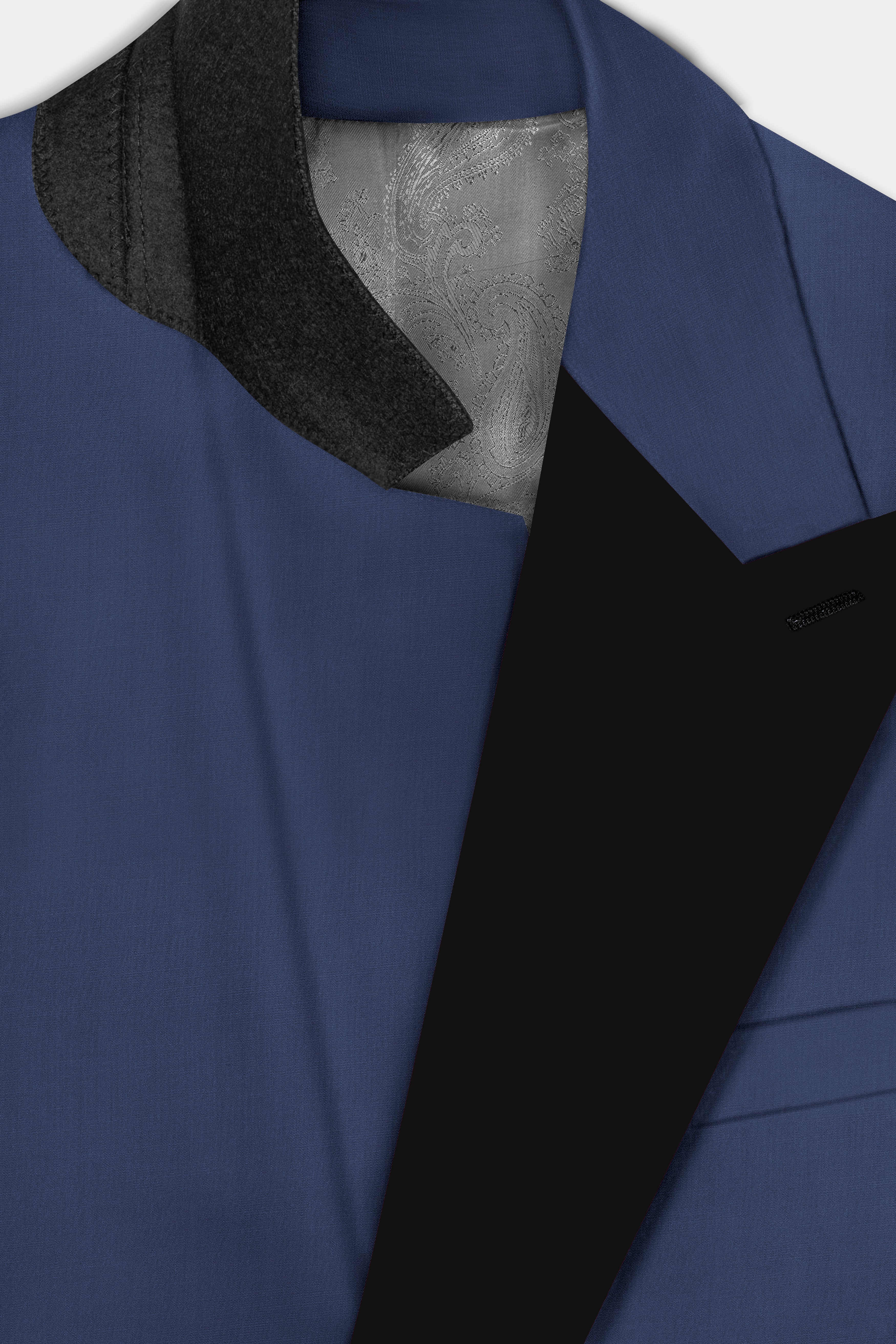 Sapphire-Glaucous Blue Solid Wool Rich Peak Lapel Tuxedo Slight Stretch Suit