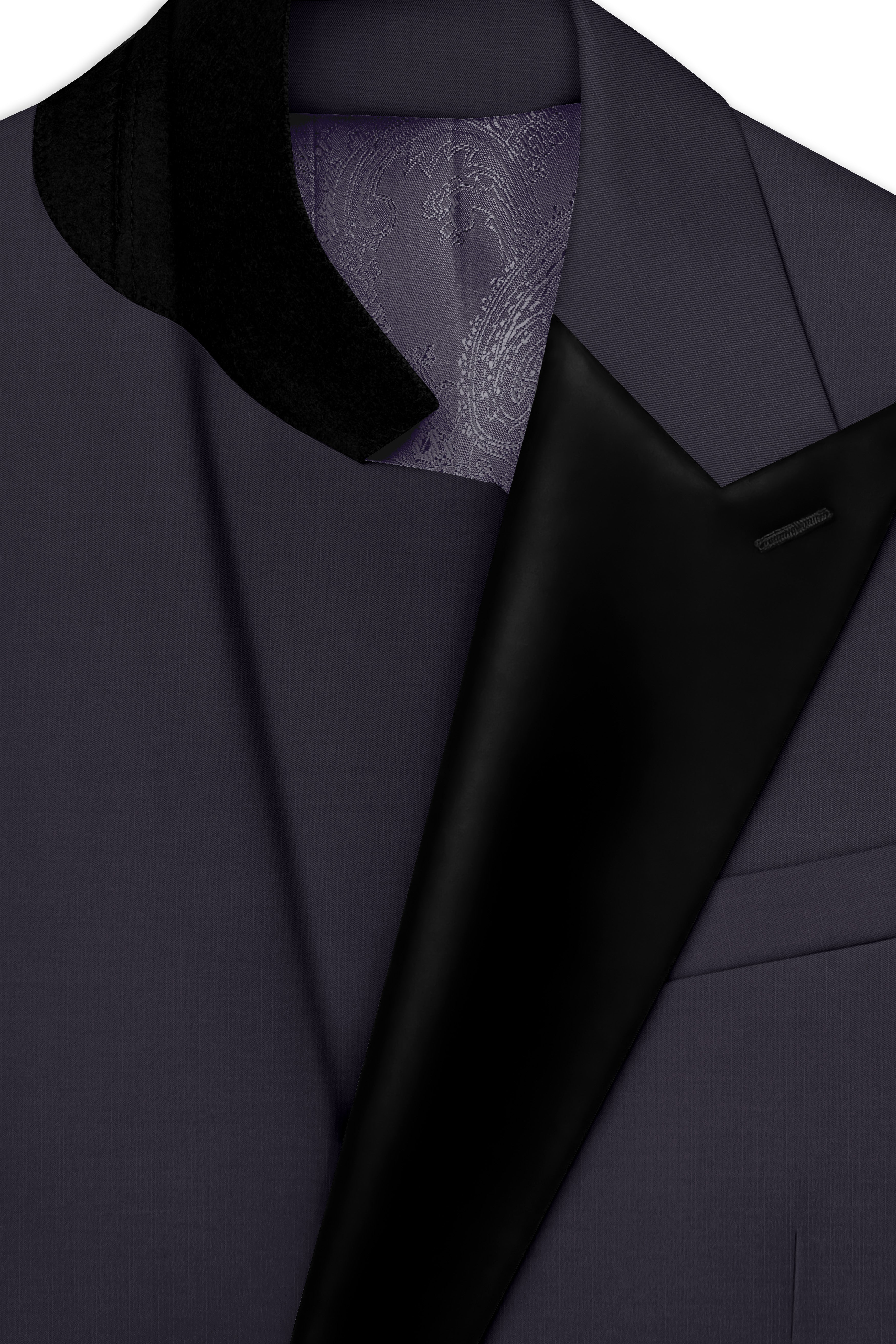 Sapphire-Glaucous Gray Solid Wool Rich Peak Lapel Tuxedo Slight Stretch Suit