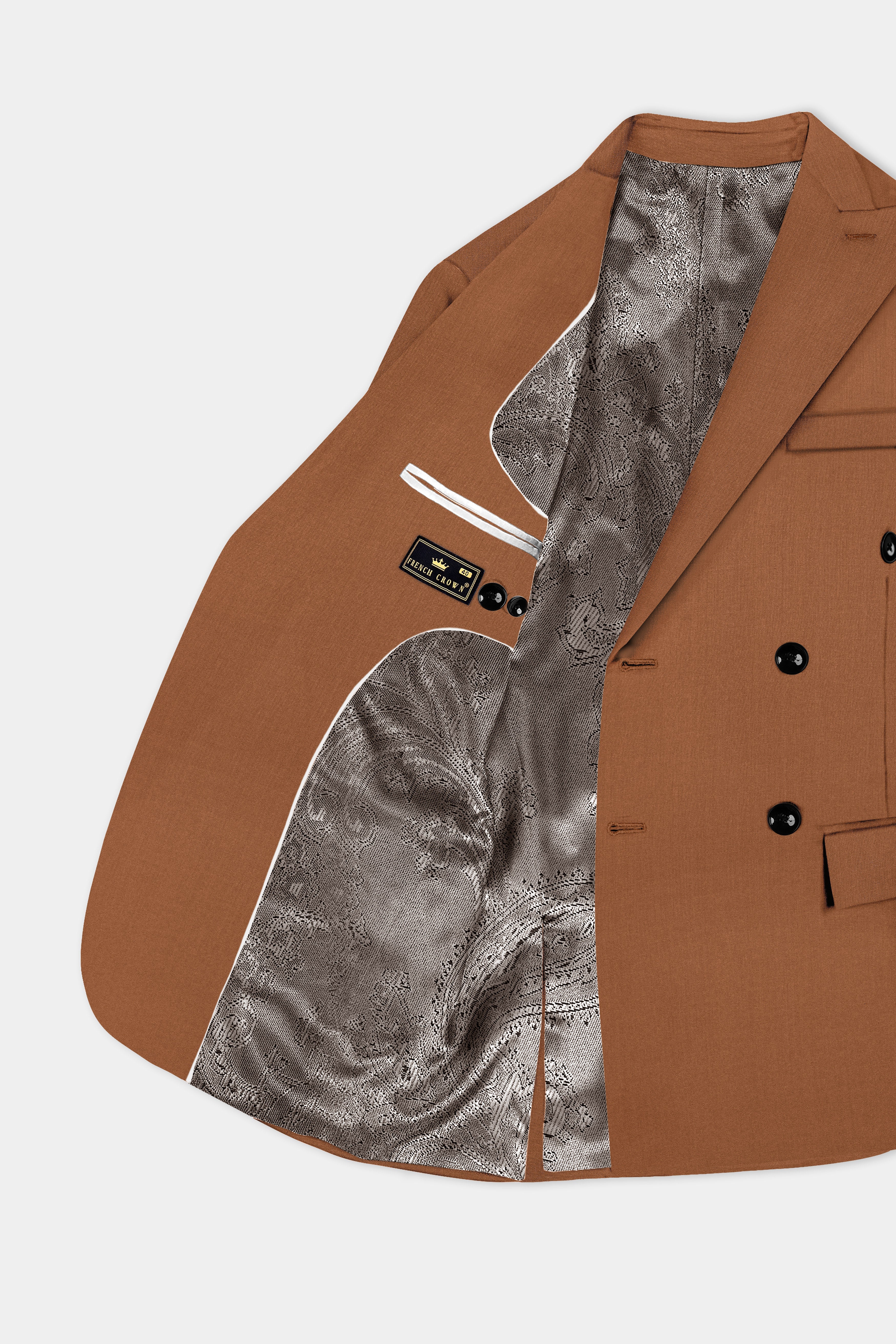 Cinnamon Oak-Sienna Brown Solid Wool Rich Double Breasted Slight Stretch Suit