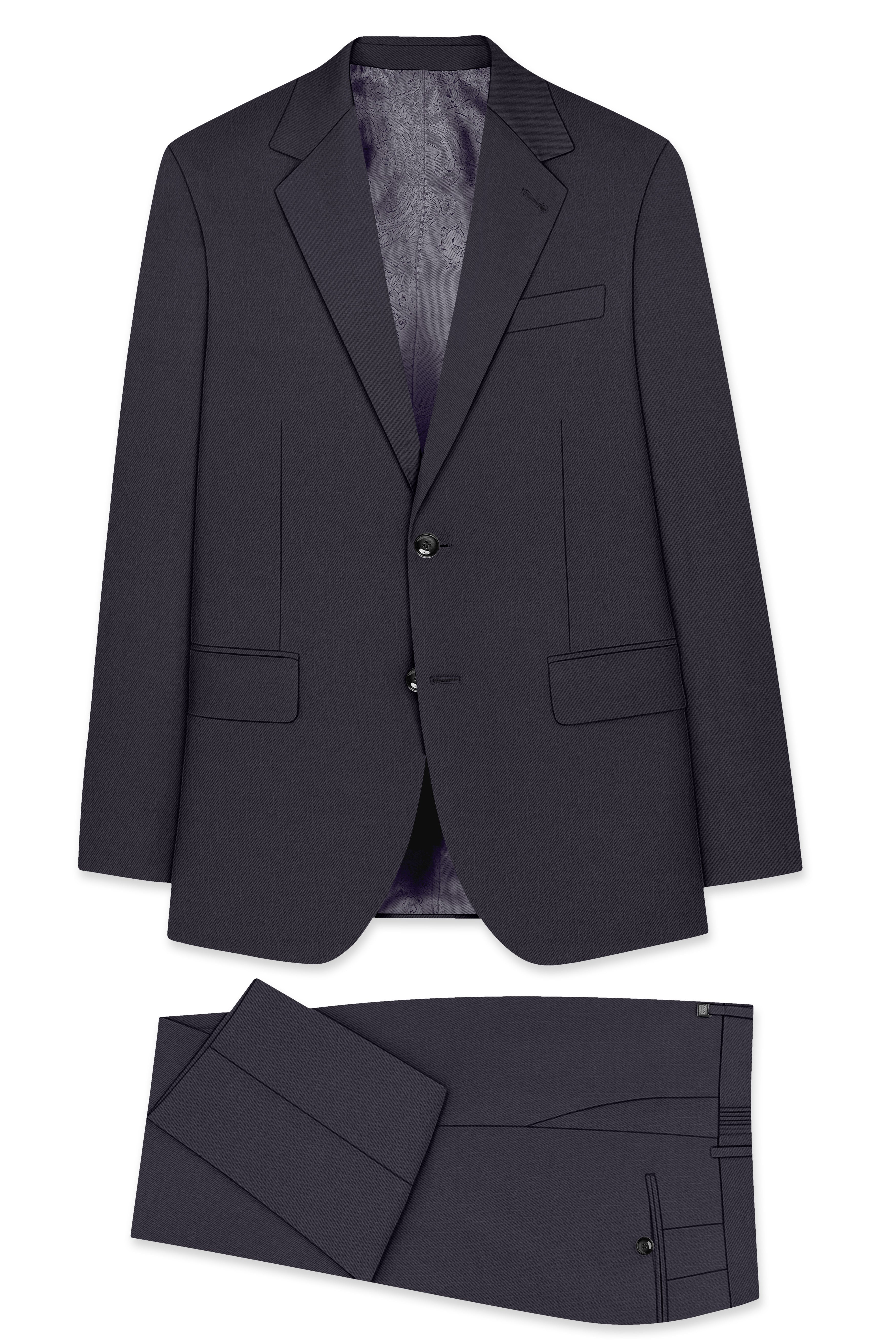 Vogue-Glaucous Gray Solid Wool Rich Single Breasted Slight Stretch Suit