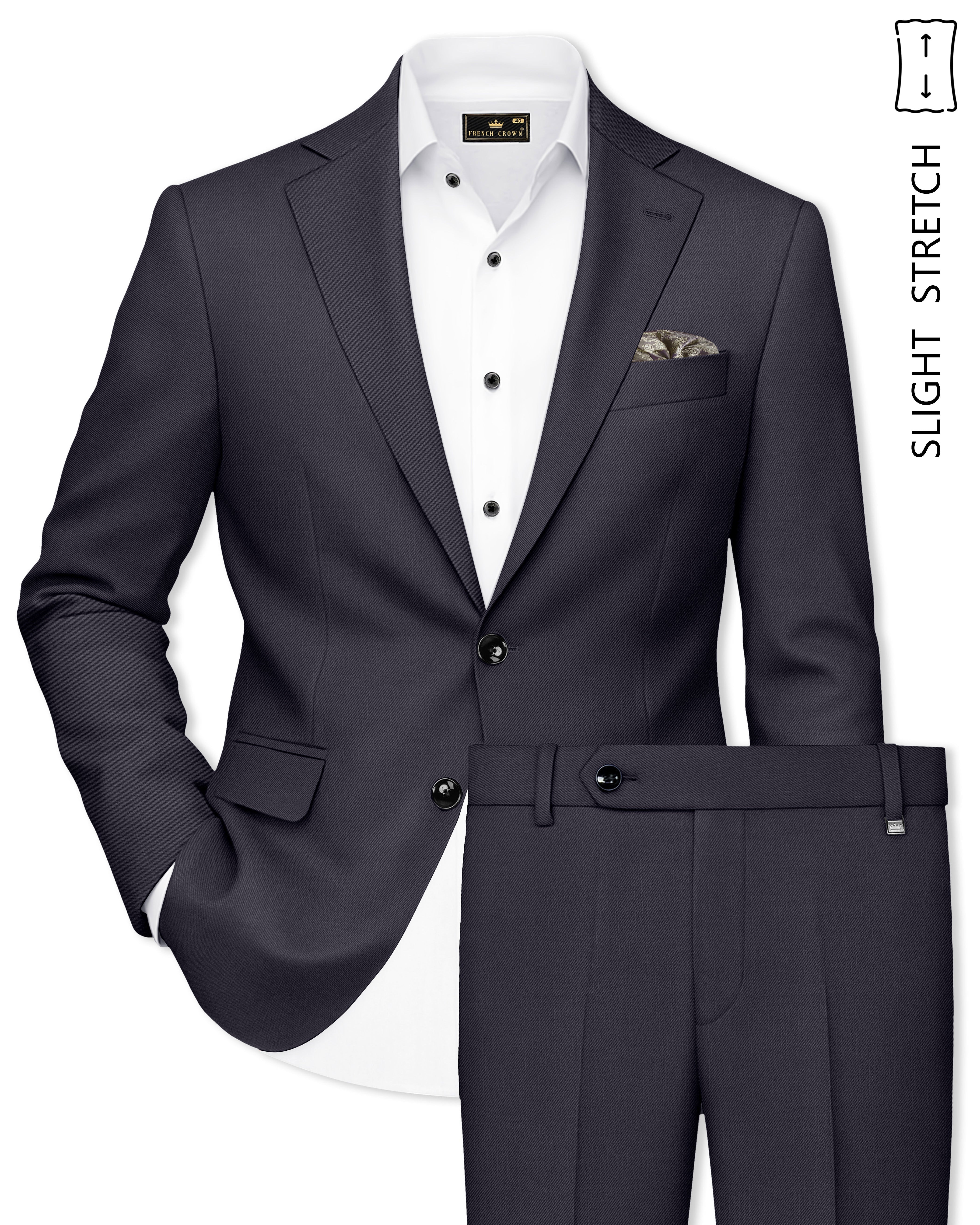 Vogue-Glaucous Gray Solid Wool Rich Single Breasted Slight Stretch Suit