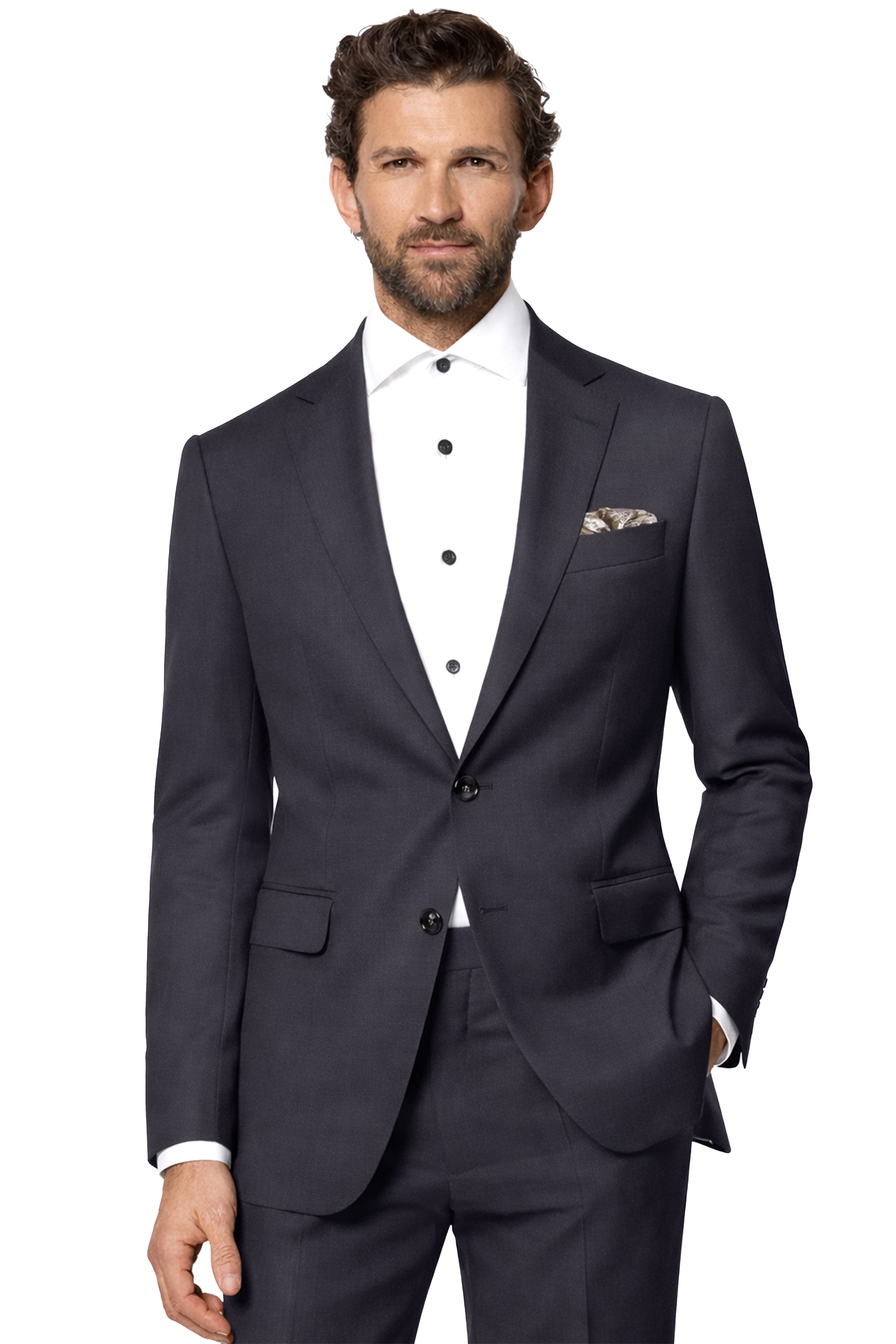 Sapphire-Glaucous Gray Solid Wool Rich Single Breasted Slight Stretch Suit