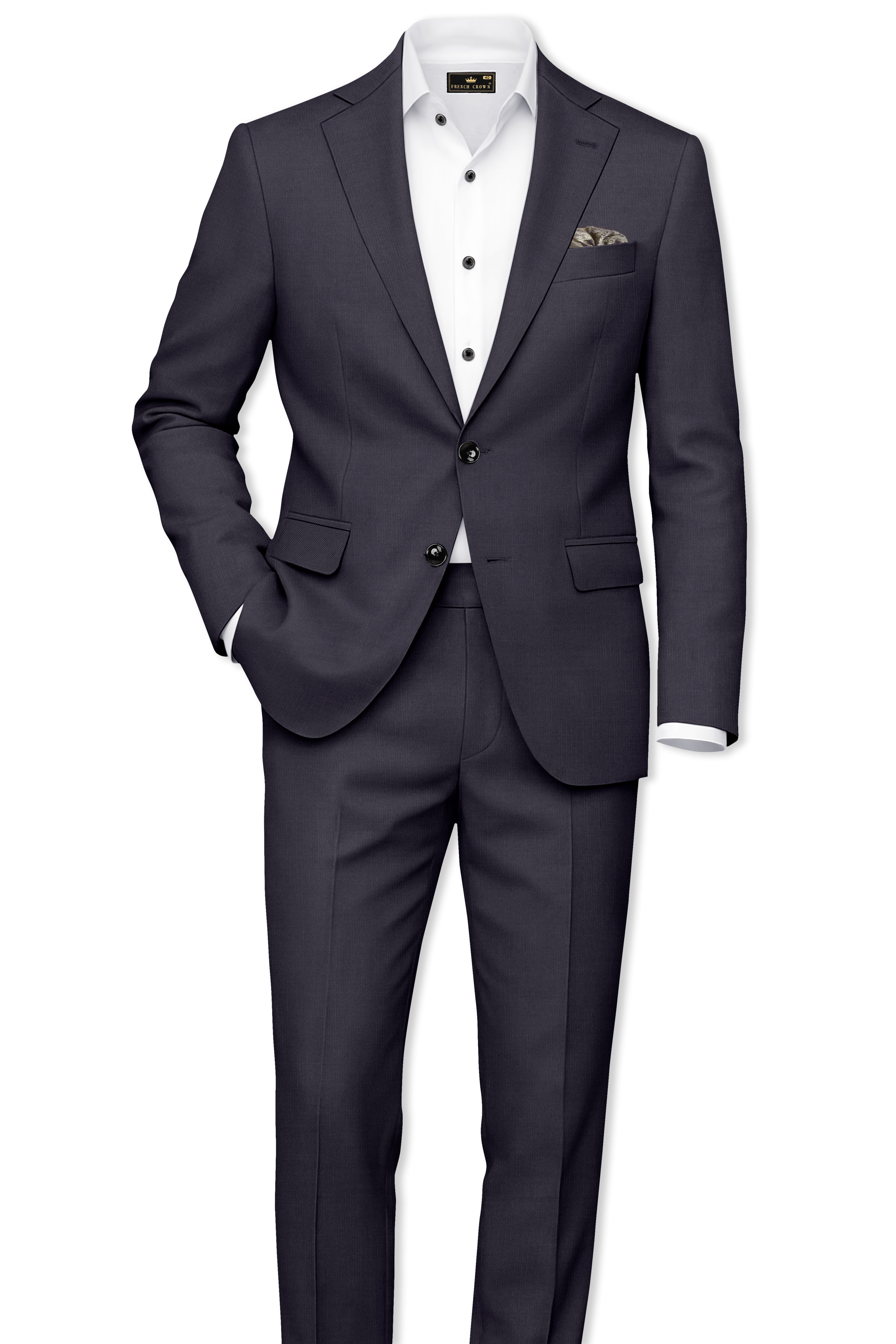 Vogue-Glaucous Gray Solid Wool Rich Single Breasted Slight Stretch Suit