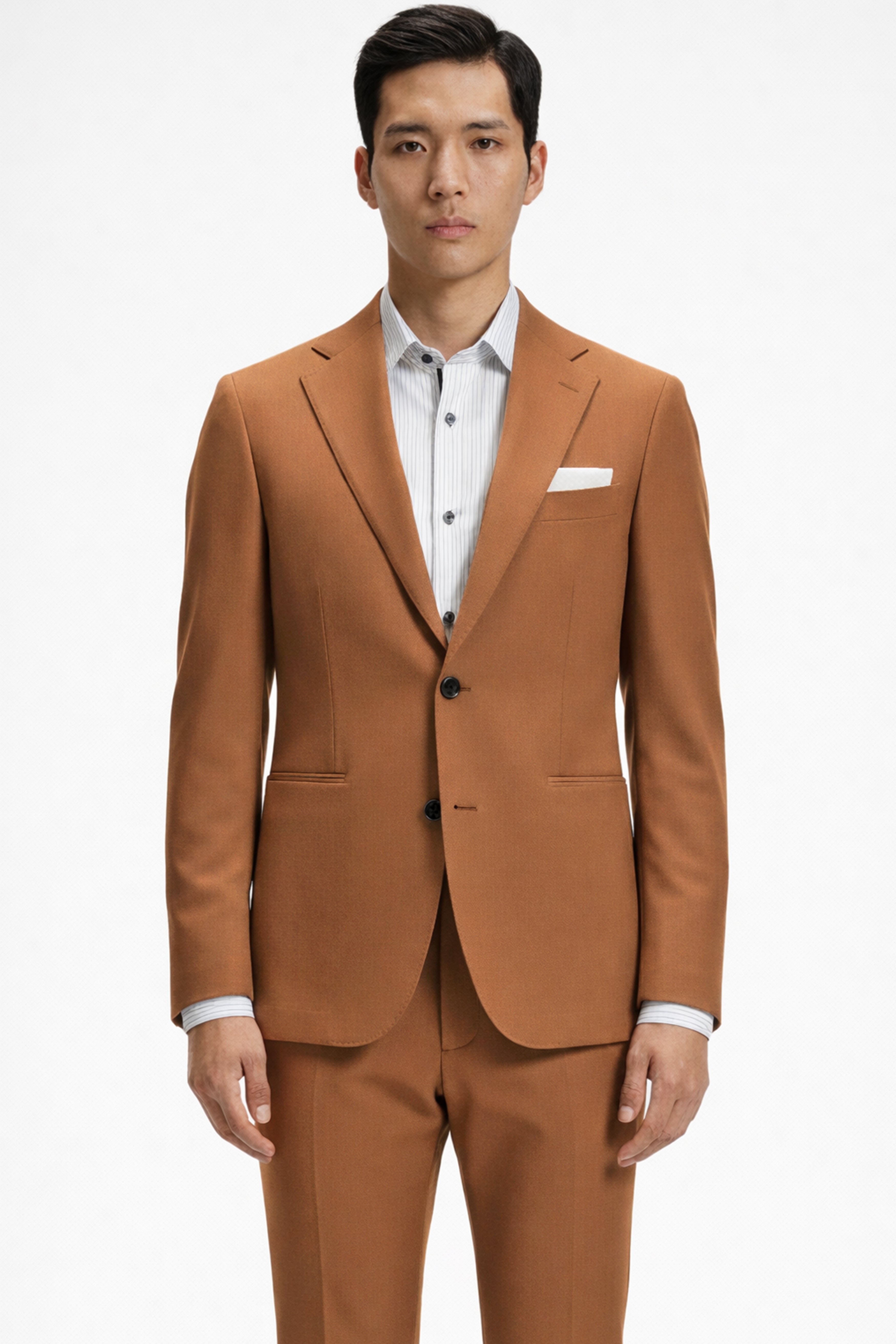 Cinnamon Oak-Sienna Brown Solid Wool Rich Single Breasted Slight Stretch Suit
