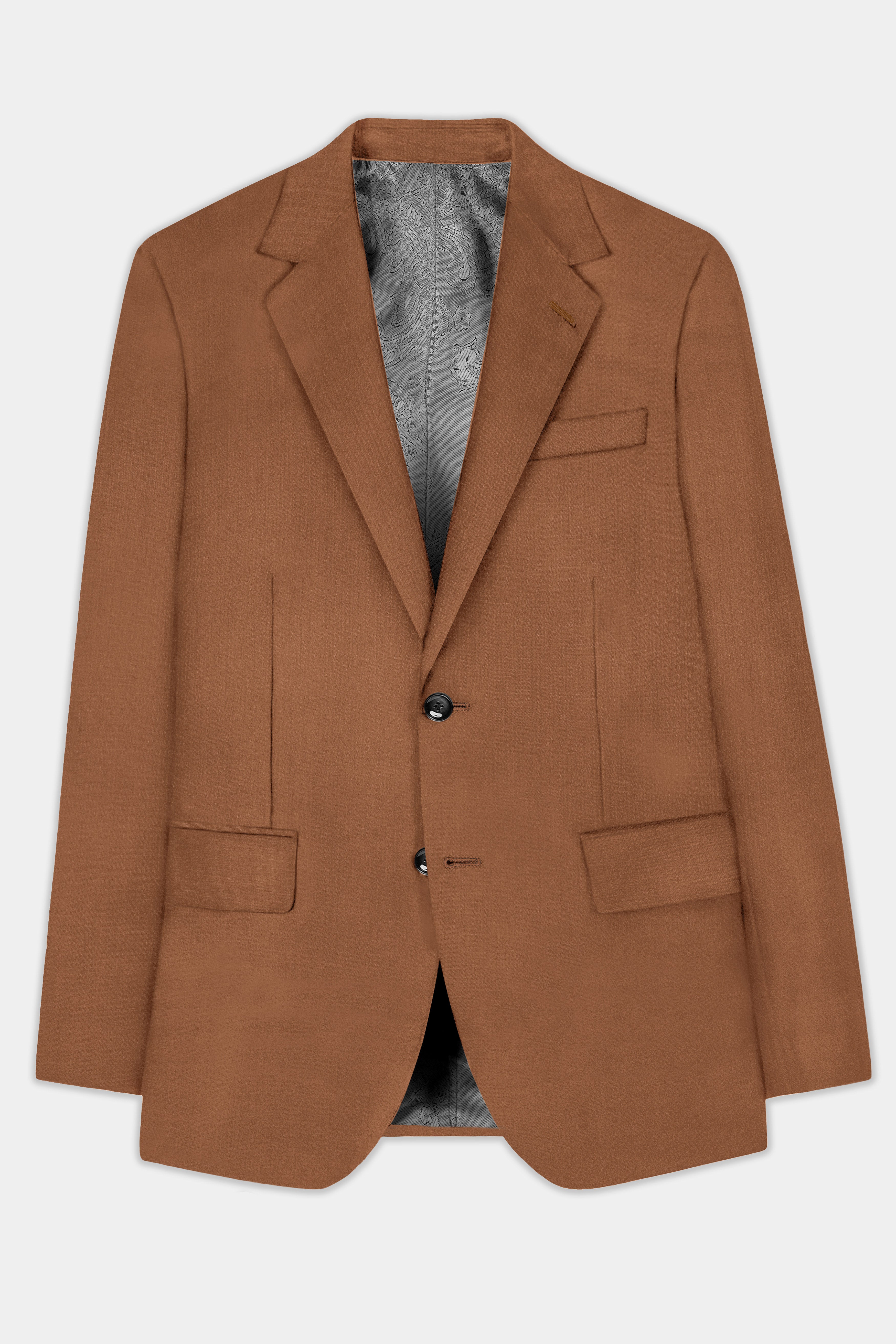 Cinnamon Oak-Sienna Brown Solid Wool Rich Single Breasted Slight Stretch Suit