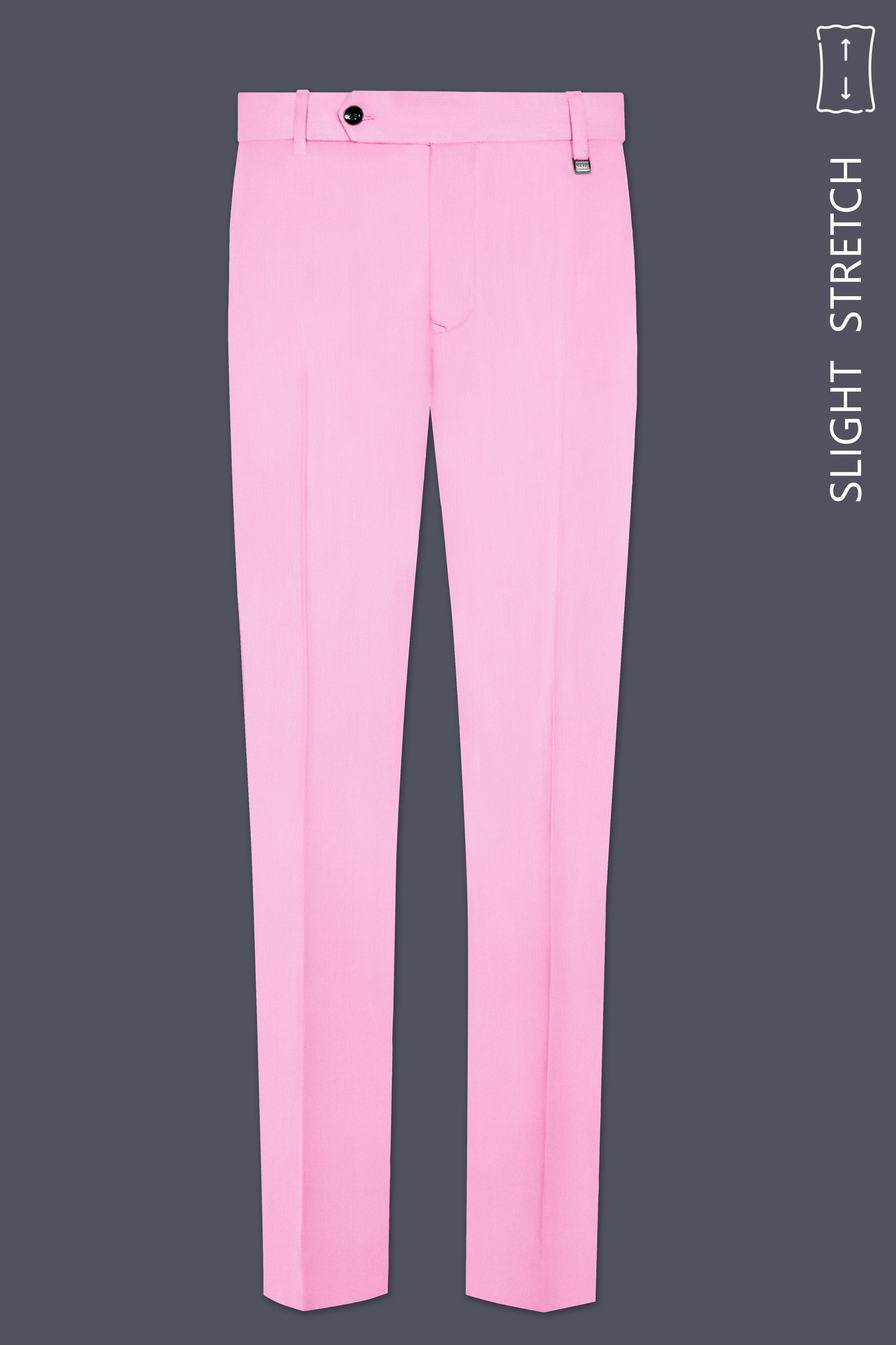 Rosé Reverie-Pestel Pink Solid Wool Rich Bandhgala Slight Stretch Suit
