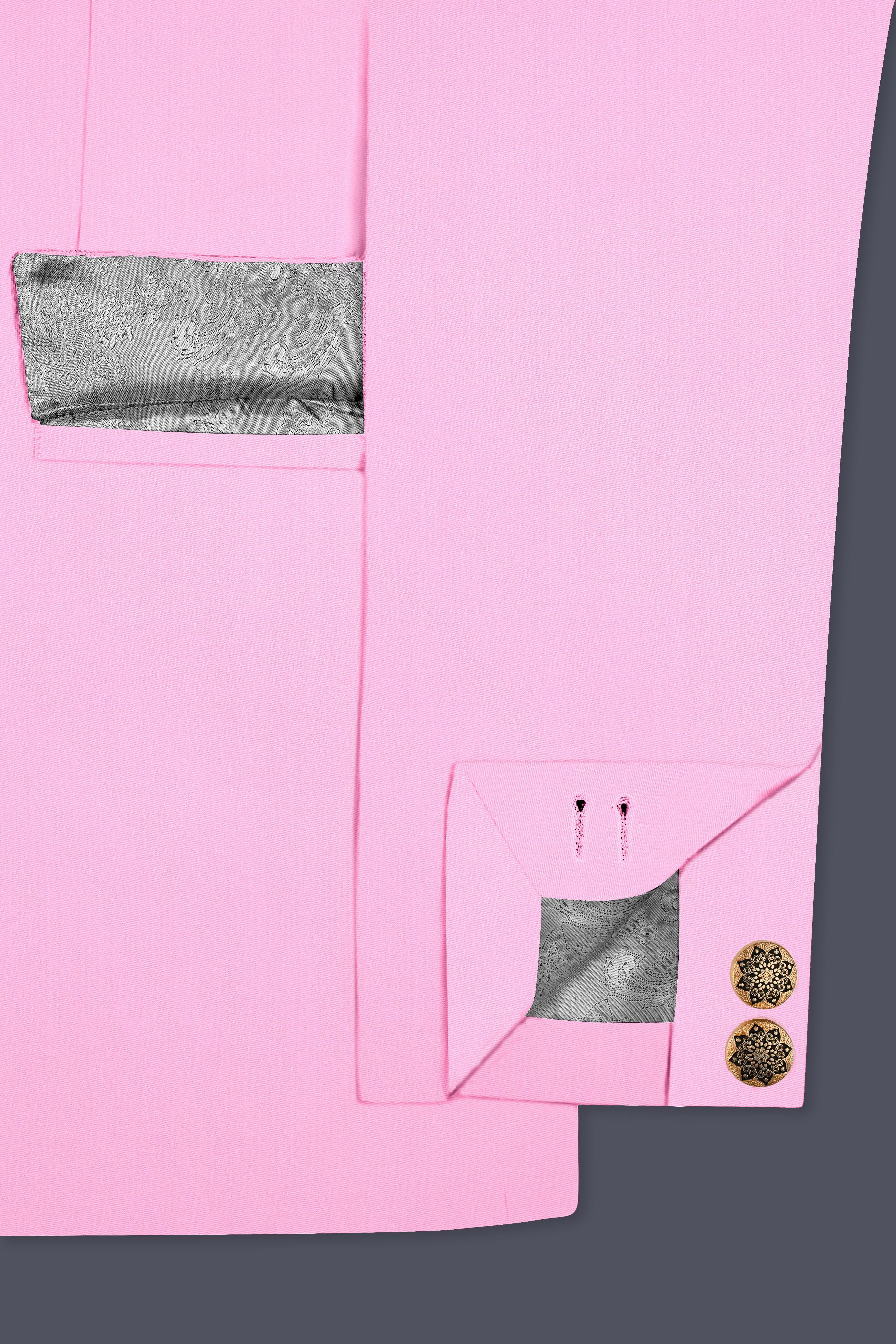 Rosé Reverie-Pestel Pink Solid Wool Rich Bandhgala Slight Stretch Suit