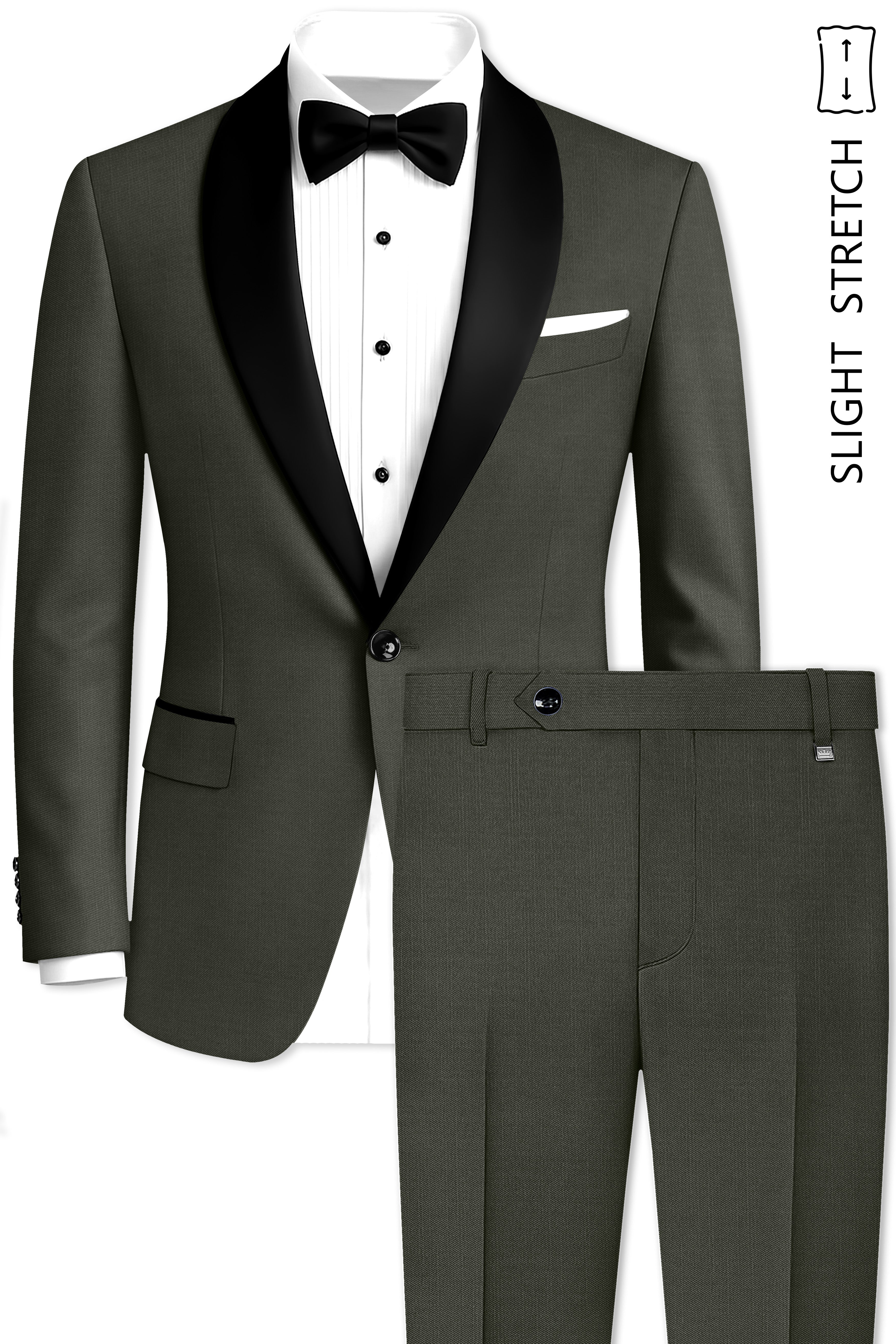 Verdant Majesty-Juniper Green Solid Wool Rich Tuxedo Slight Stretch Suit