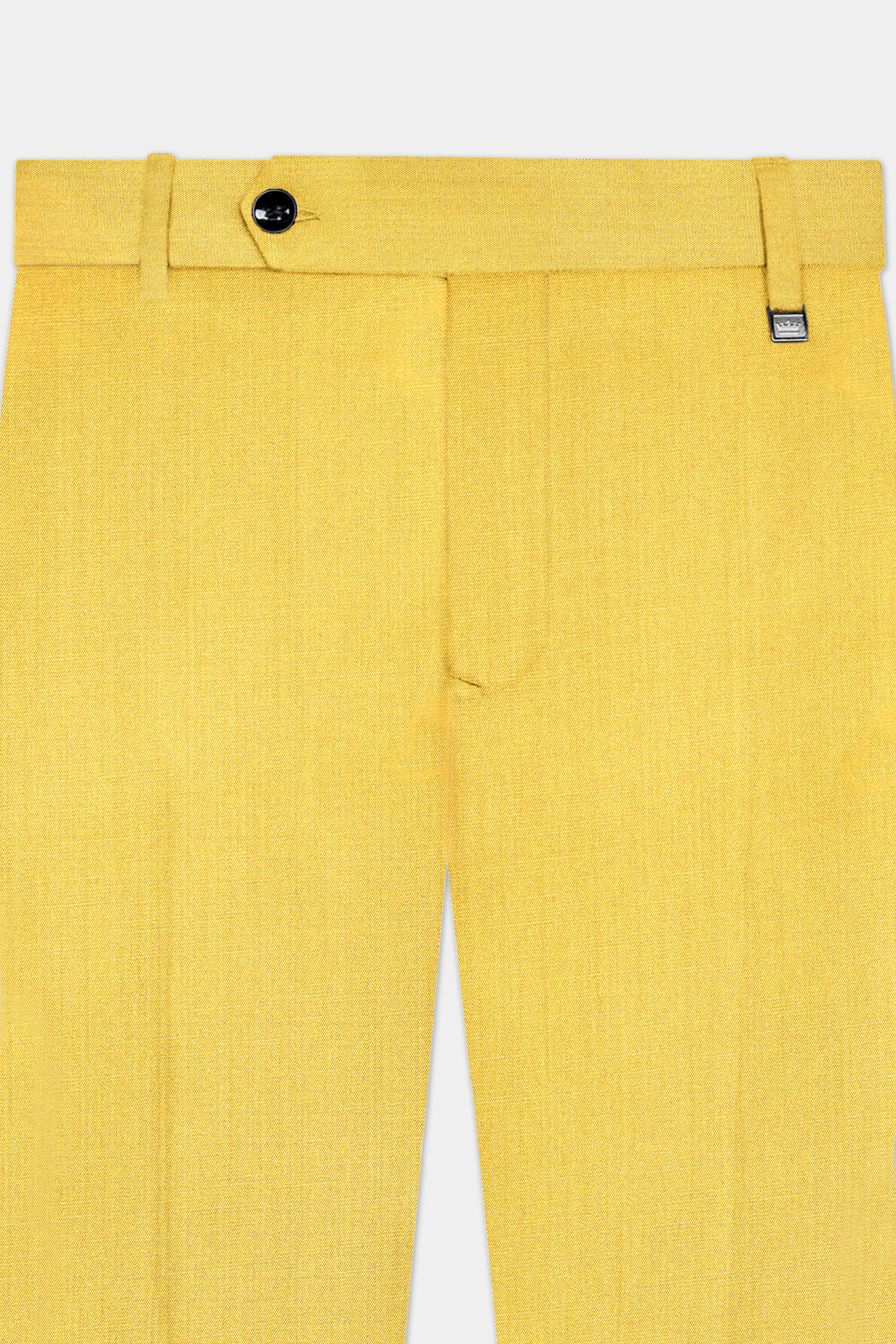 Saffron Elegance-Lemon Yellow Solid Wool Rich Tuxedo Slight Stretch Suit