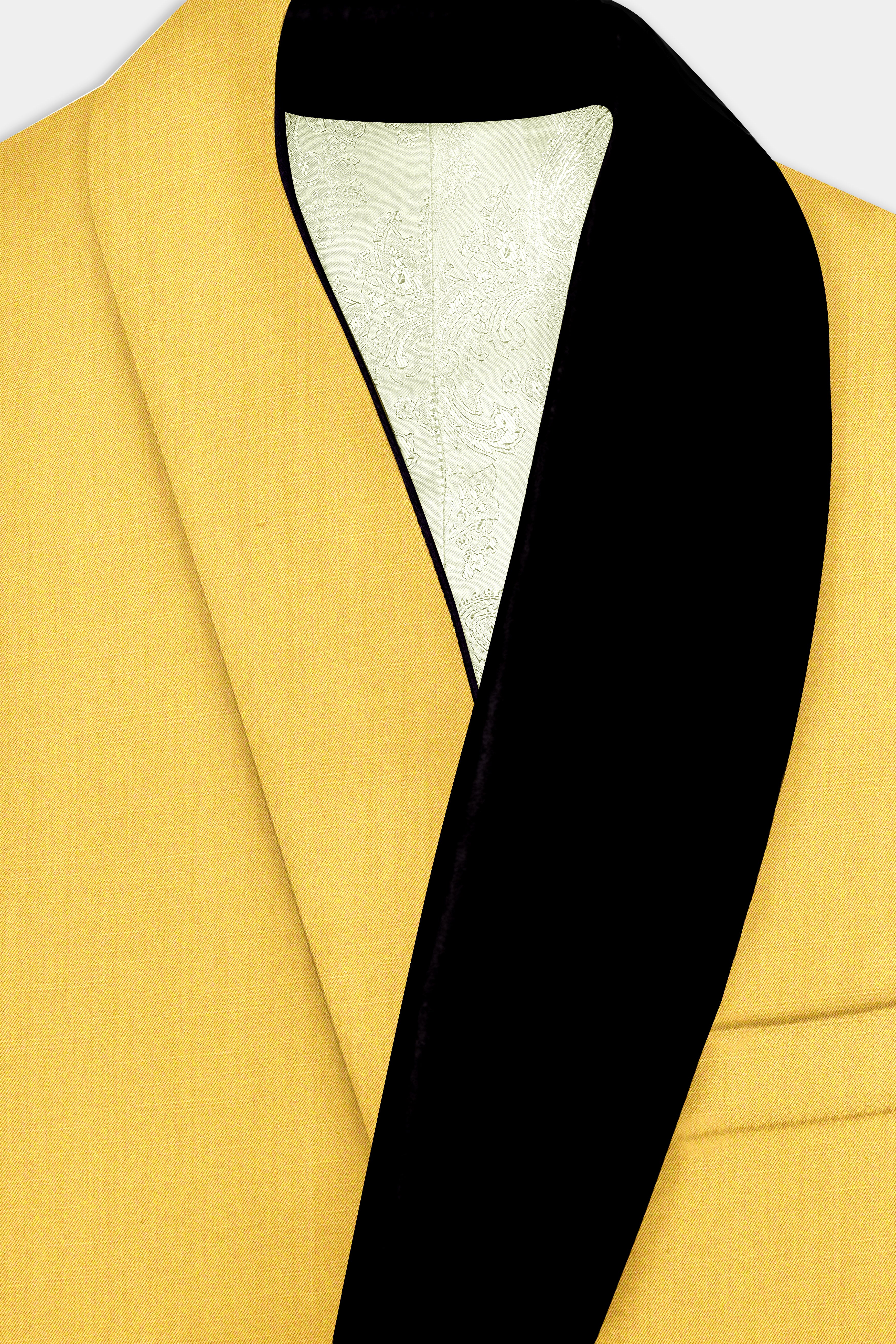 Saffron Elegance-Lemon Yellow Solid Wool Rich Tuxedo Slight Stretch Suit
