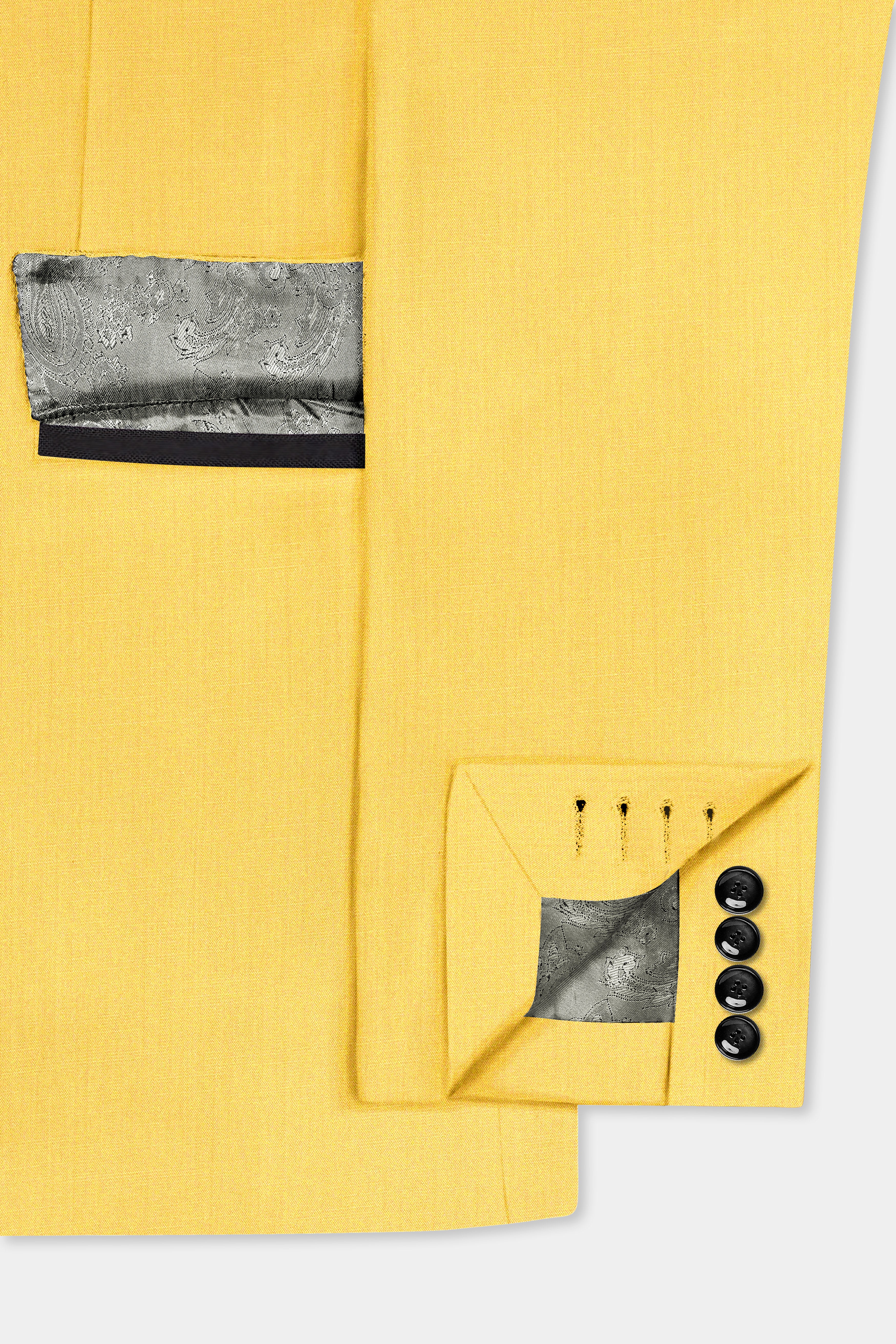 Saffron Elegance-Lemon Yellow Solid Wool Rich Tuxedo Slight Stretch Suit