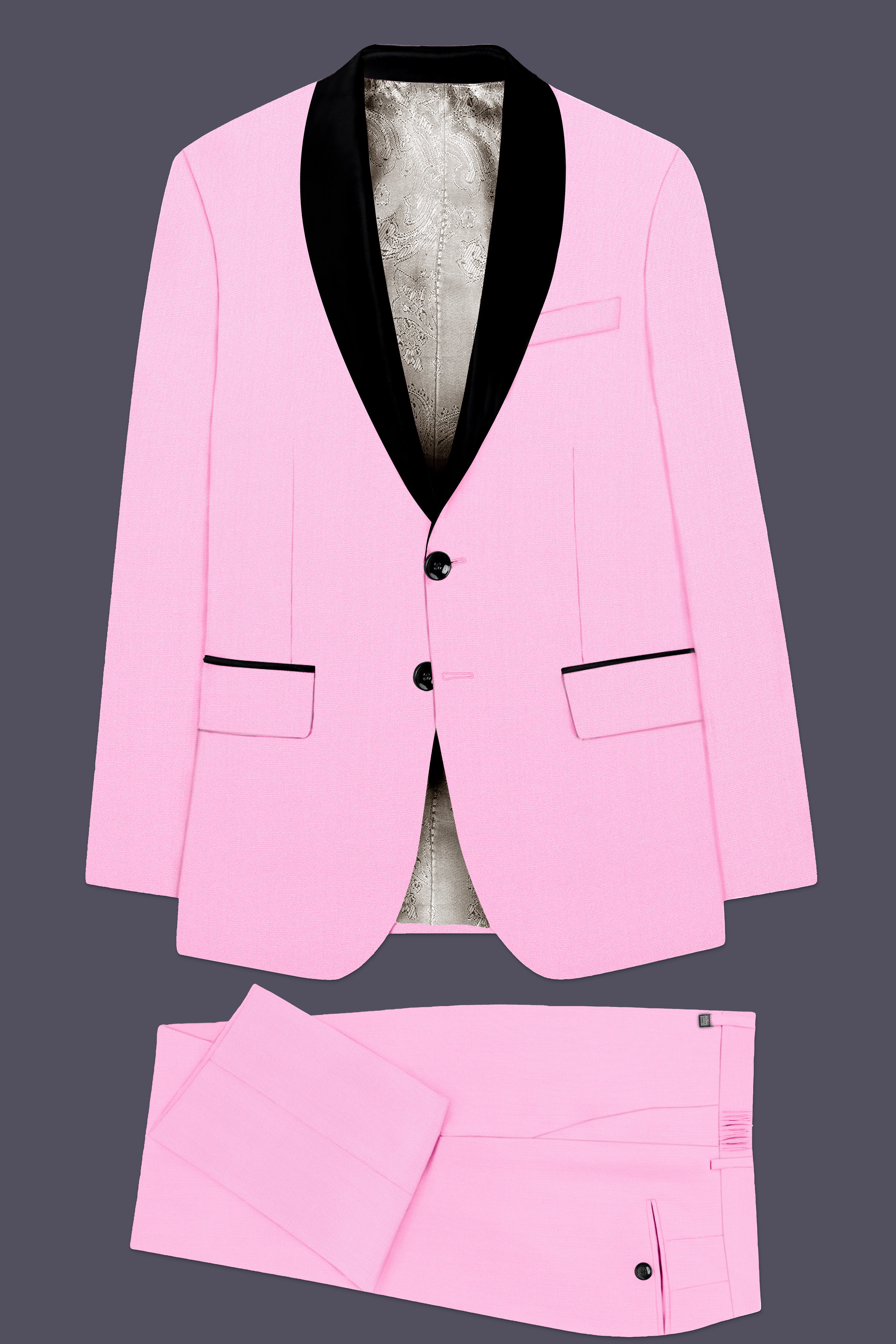 Rosé Reverie-Pestel Pink Solid Wool Rich Tuxedo Slight Stretch Suit