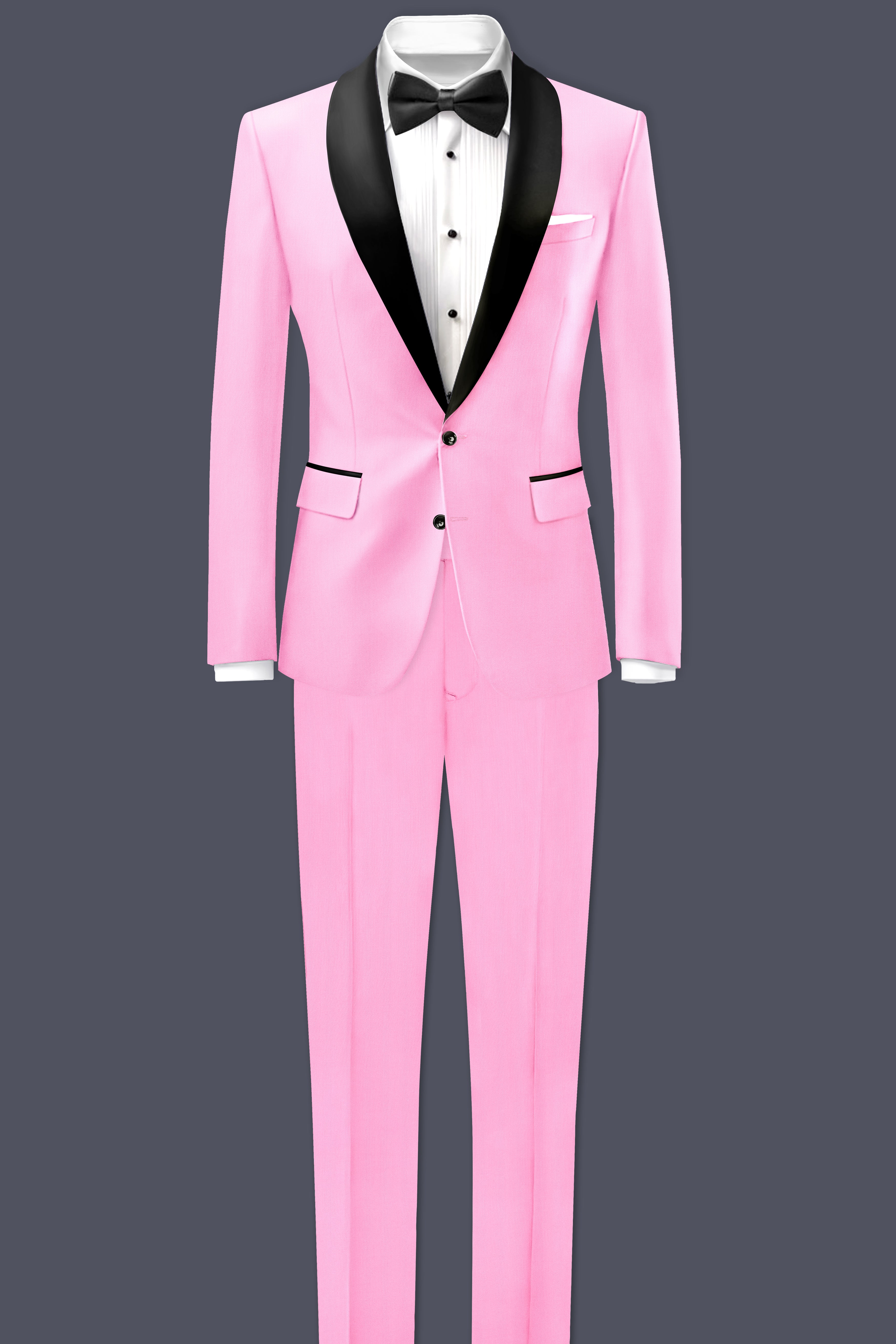 Rosé Reverie-Pestel Pink Solid Wool Rich Tuxedo Slight Stretch Suit