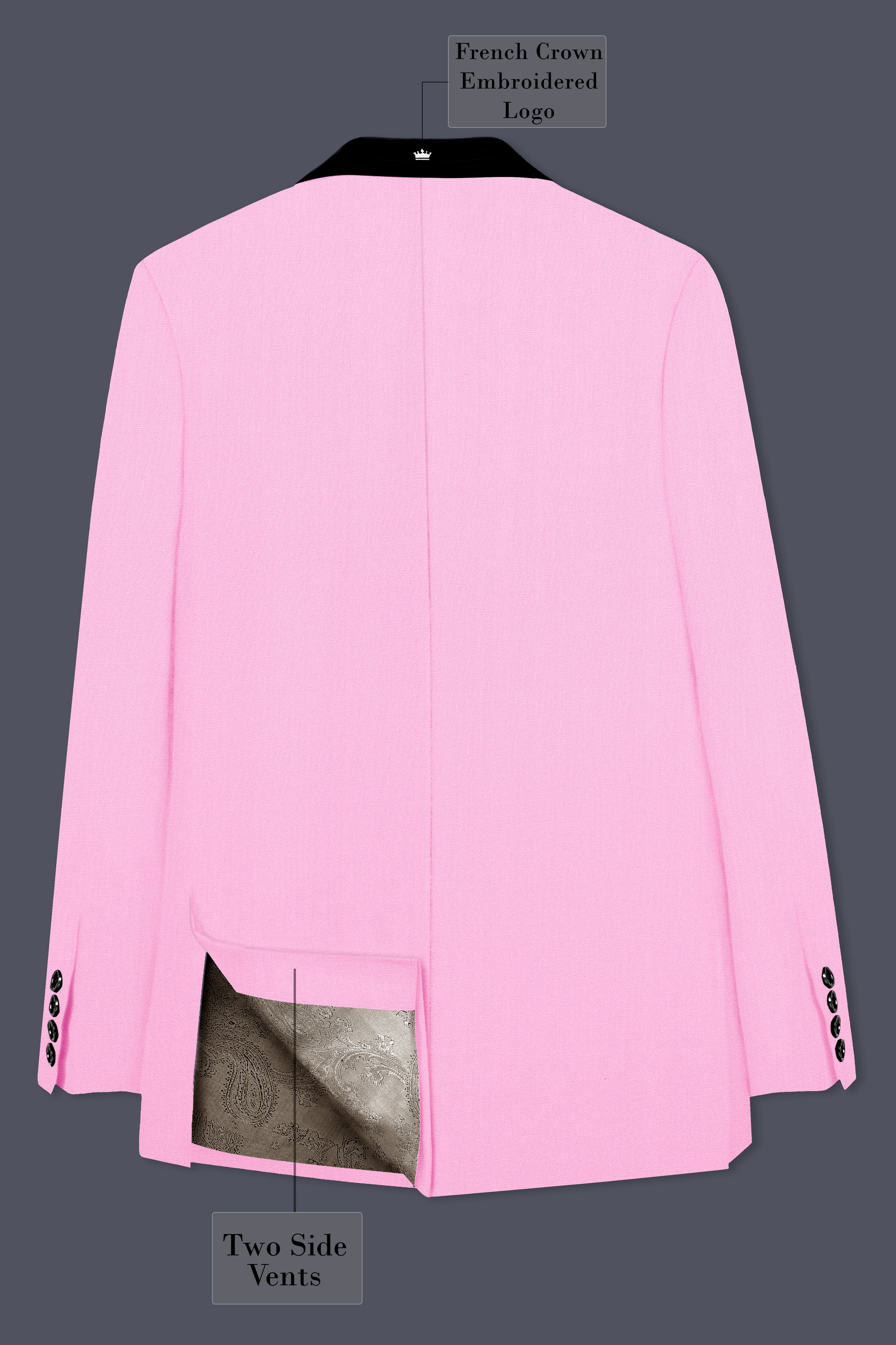 Rosé Reverie-Pestel Pink Solid Wool Rich Tuxedo Slight Stretch Suit