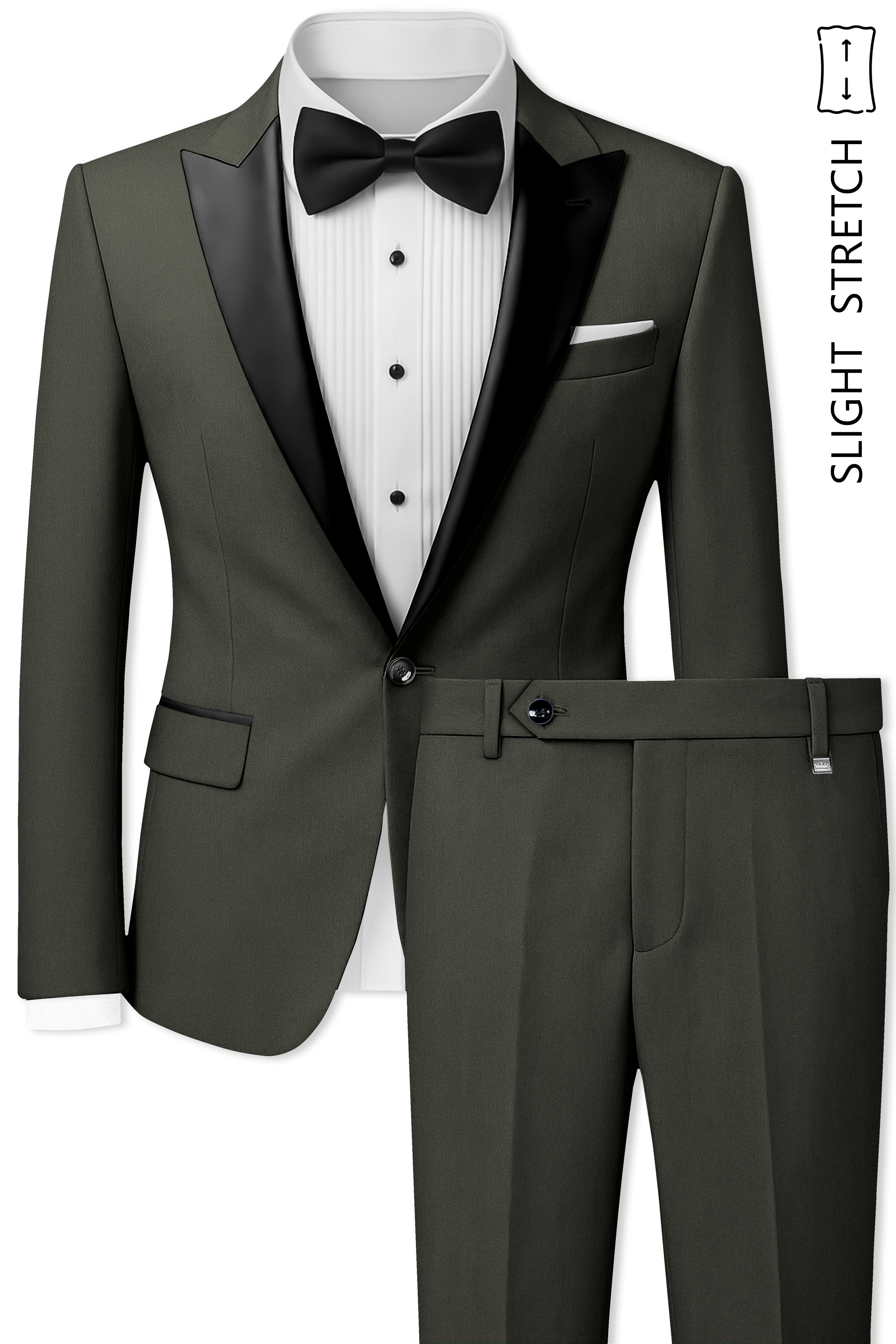 Verdant Majesty-Juniper Green Solid Wool Rich Peak Lapel Tuxedo Slight Stretch Suit