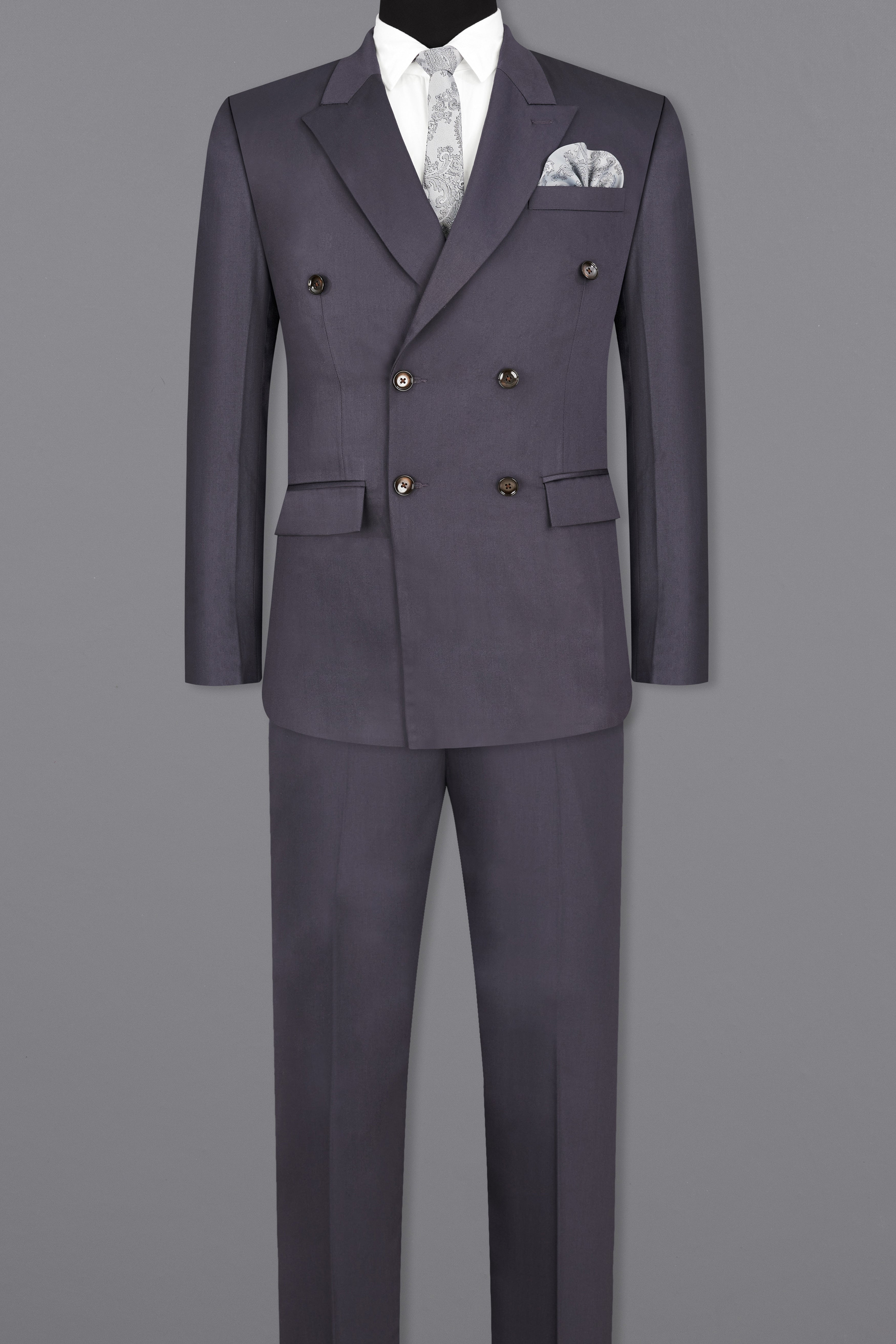 Porpoise Grey Subtle Sheen Wool Blend Double Breasted Suit