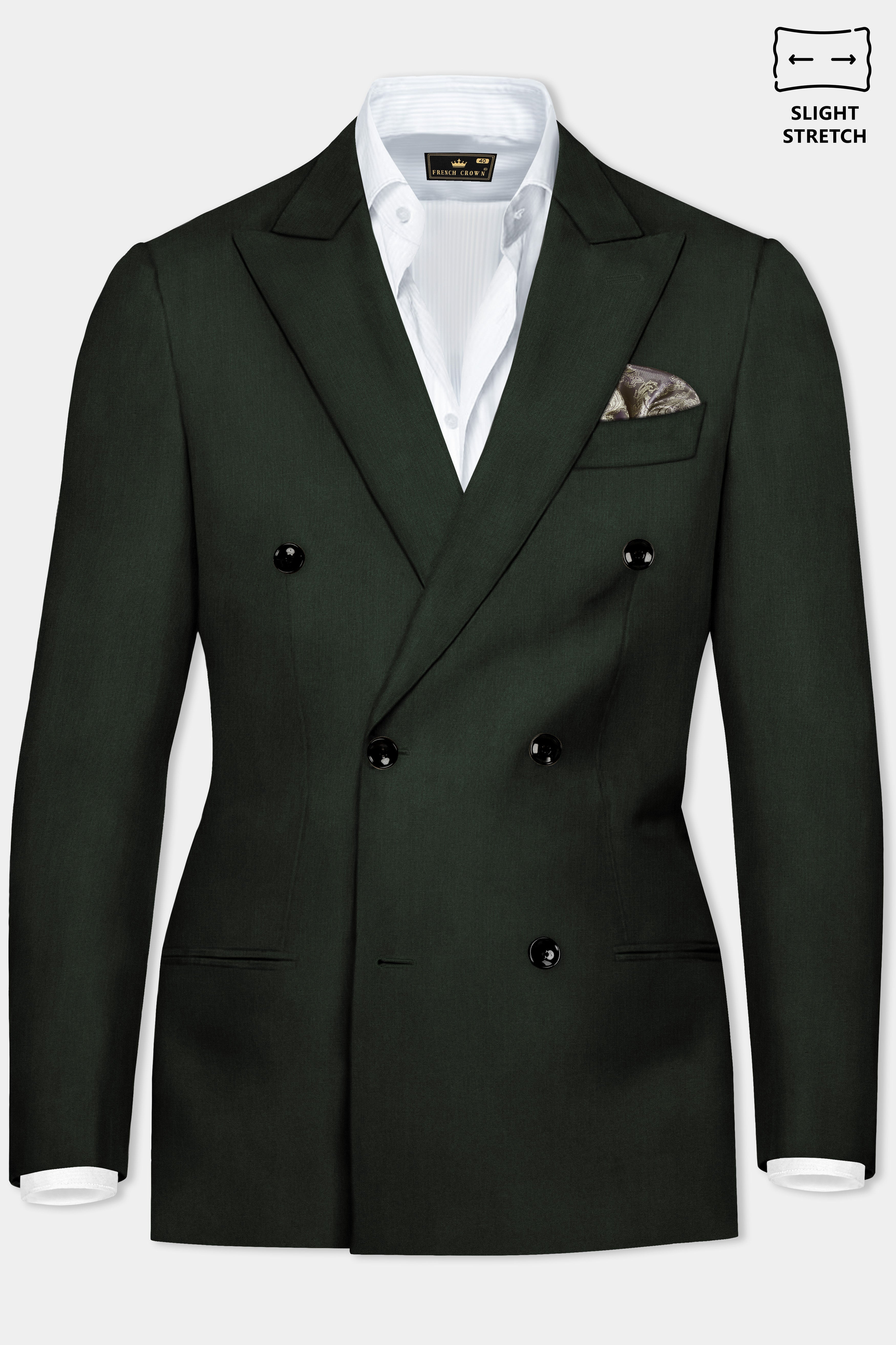 Verdant Majesty-Juniper Green Solid Wool Rich Double Breasted Slight Stretch Suit