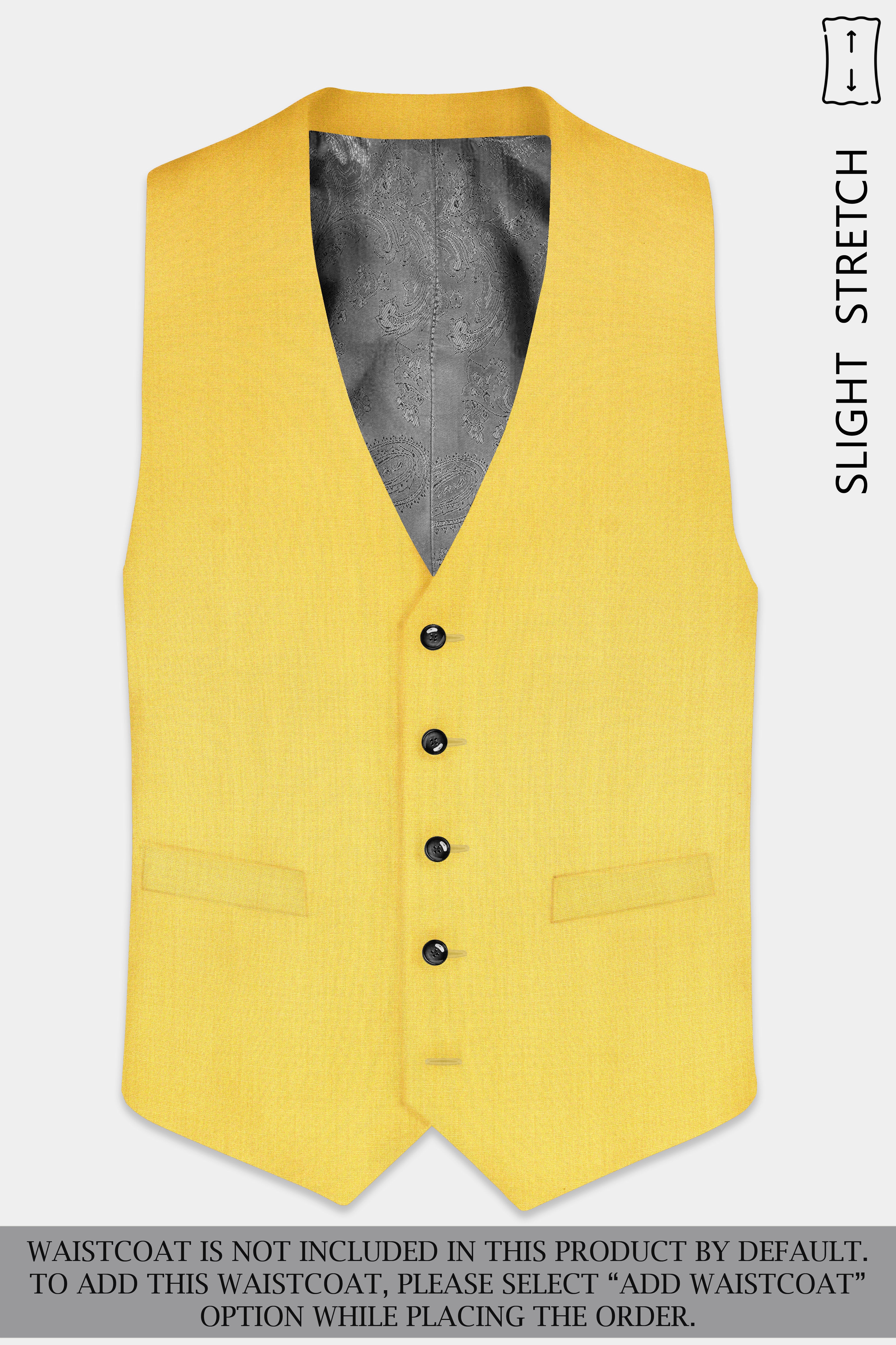 Saffron Elegance-Lemon Yellow Solid Wool Rich Double Breasted Slight Stretch Suit