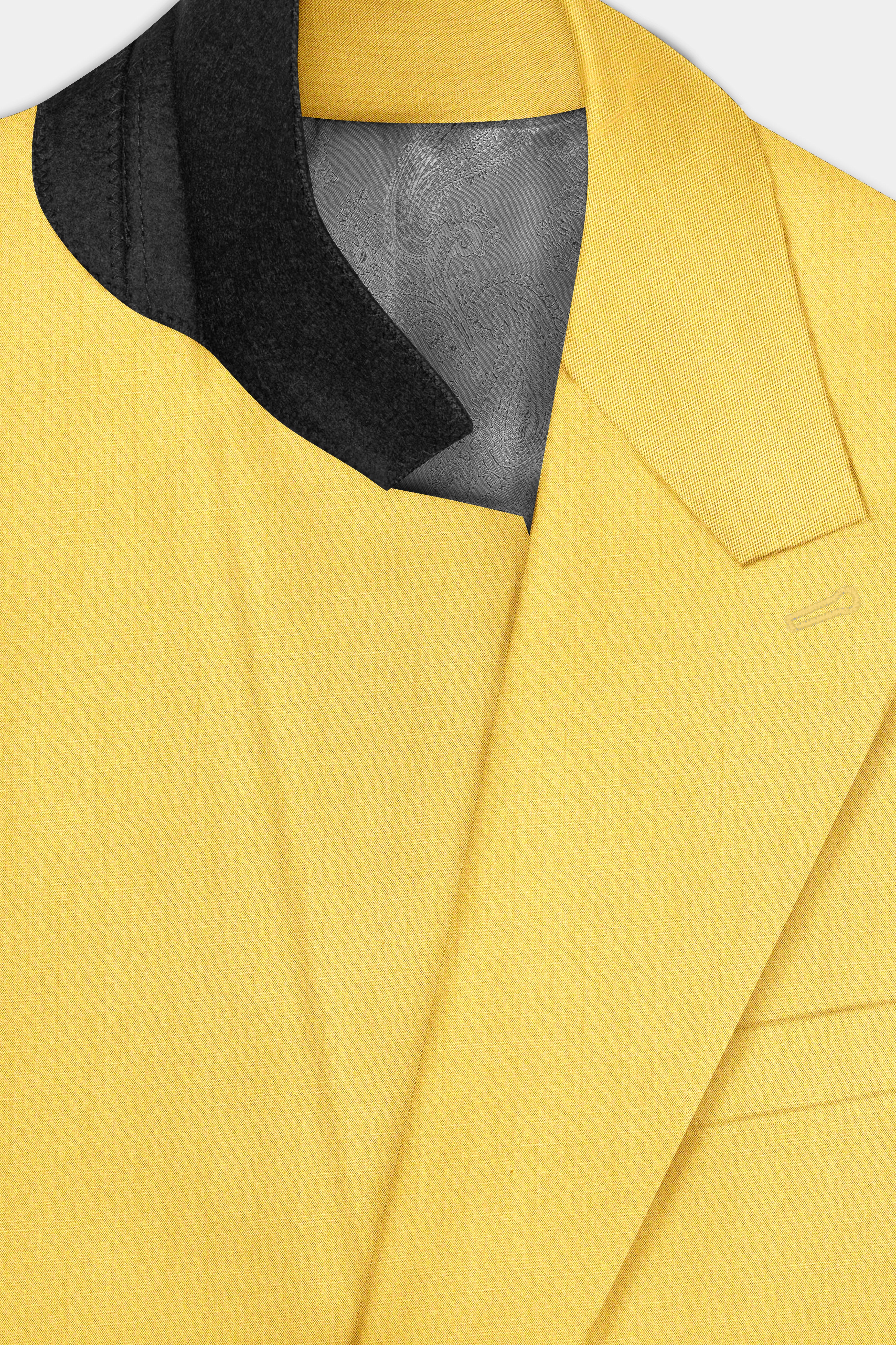 Saffron Elegance-Lemon Yellow Solid Wool Rich Double Breasted Slight Stretch Suit