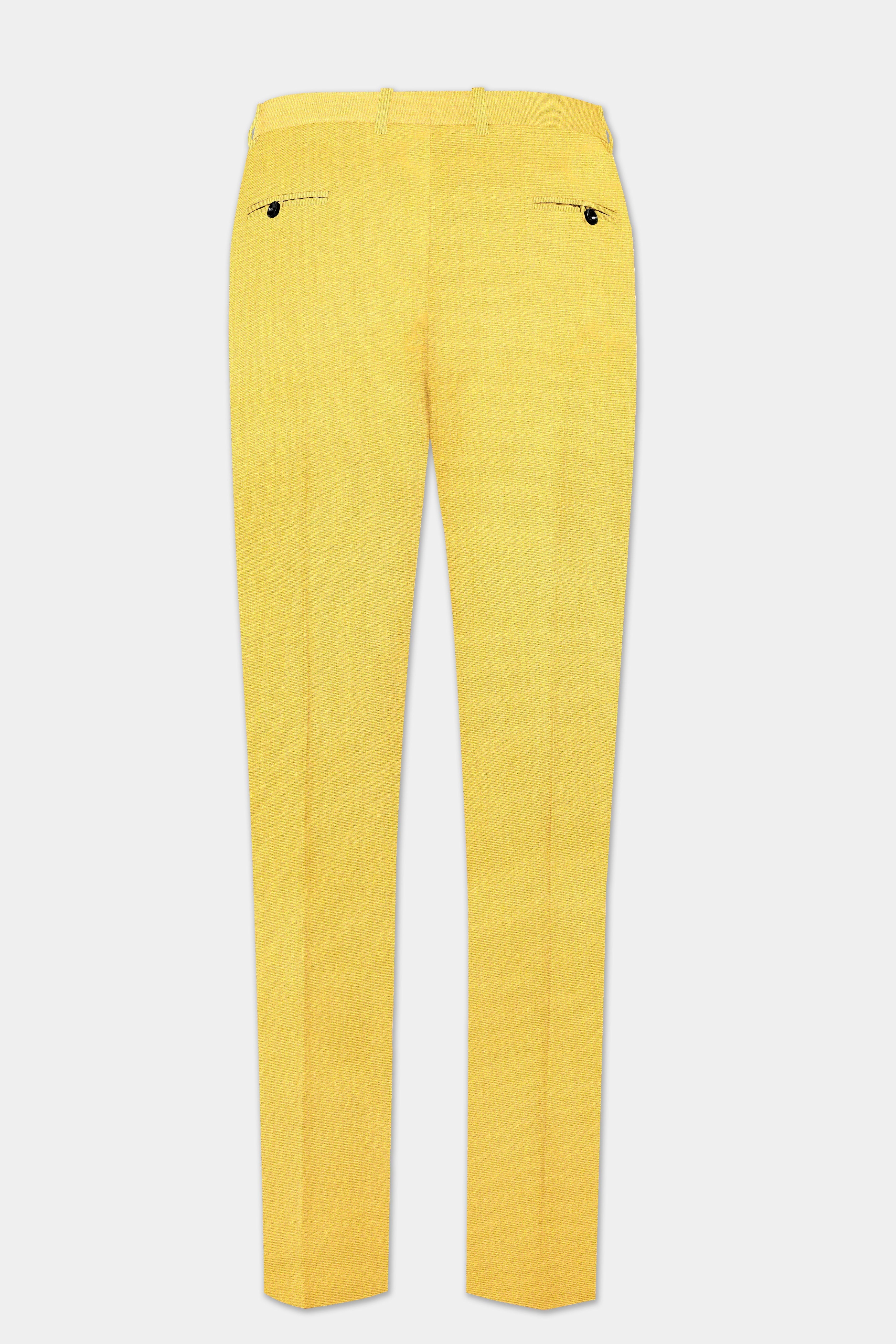 Saffron Elegance-Lemon Yellow Solid Wool Rich Single Breasted Slight Stretch Suit
