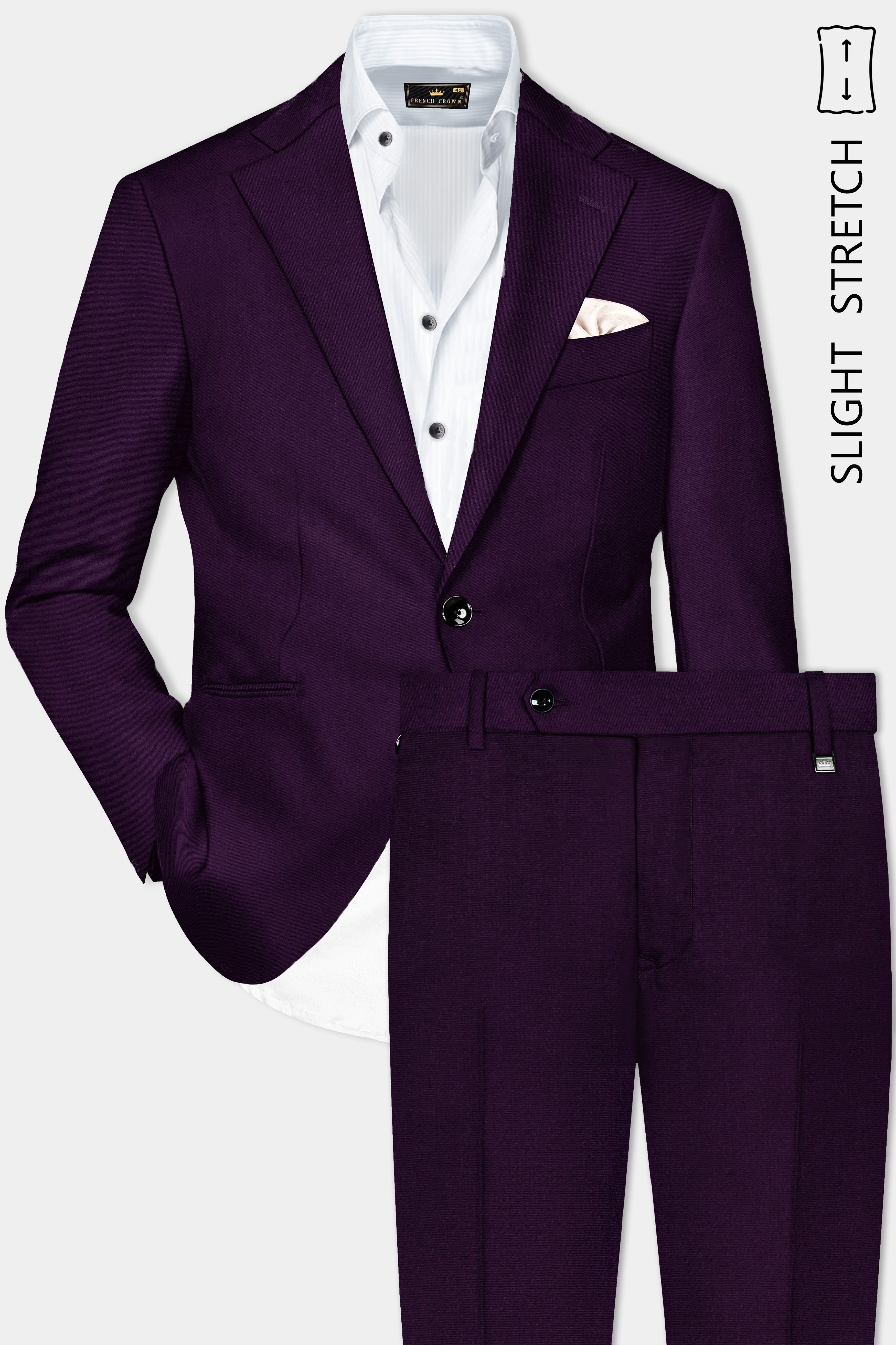 Regal Plum-Eggplant Purple Solid Wool Rich Single Breasted Slight Stretch Suit