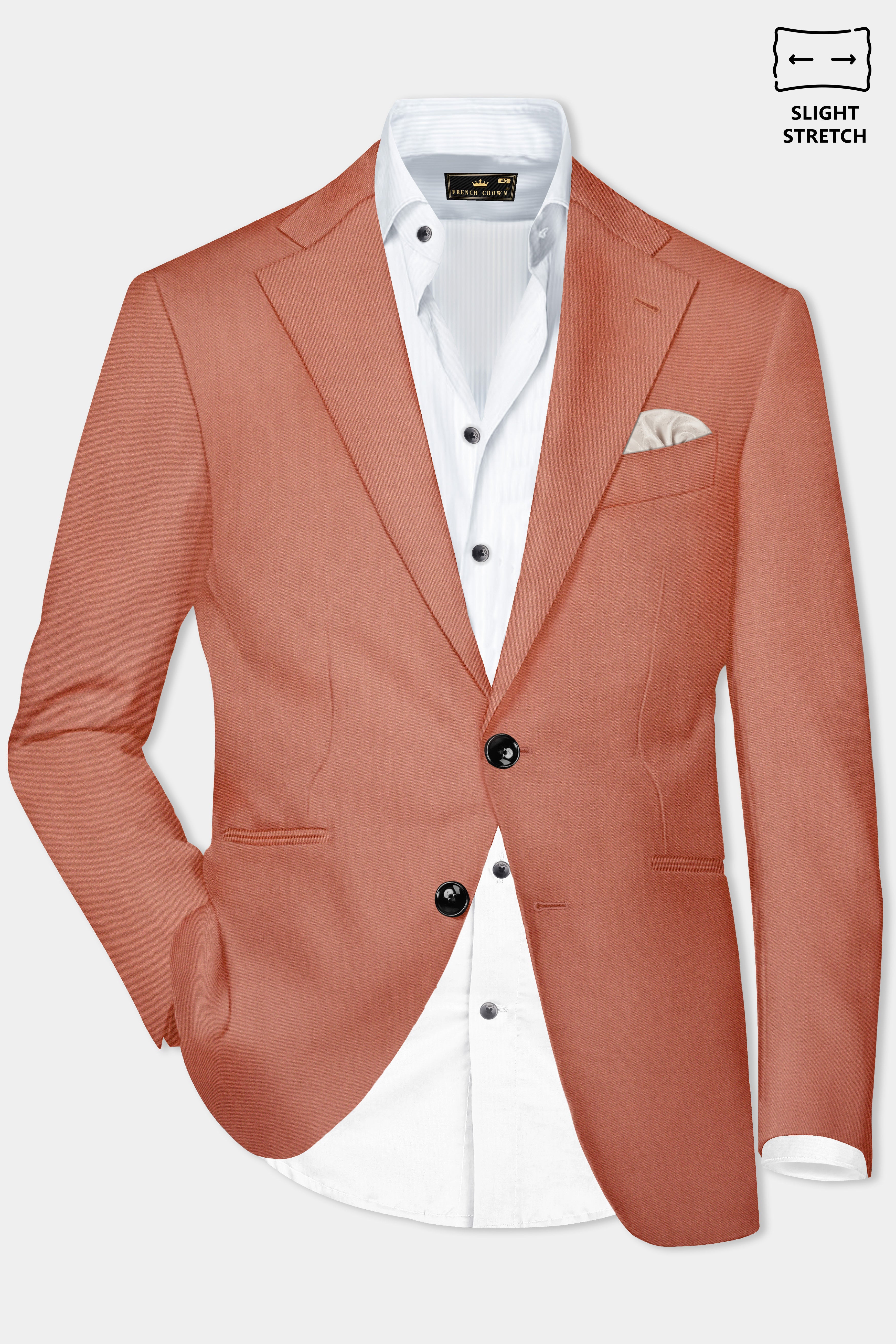 Spiced Sunset-Salmon Orange Solid Wool Rich Single Breasted Slight Stretch Suit
