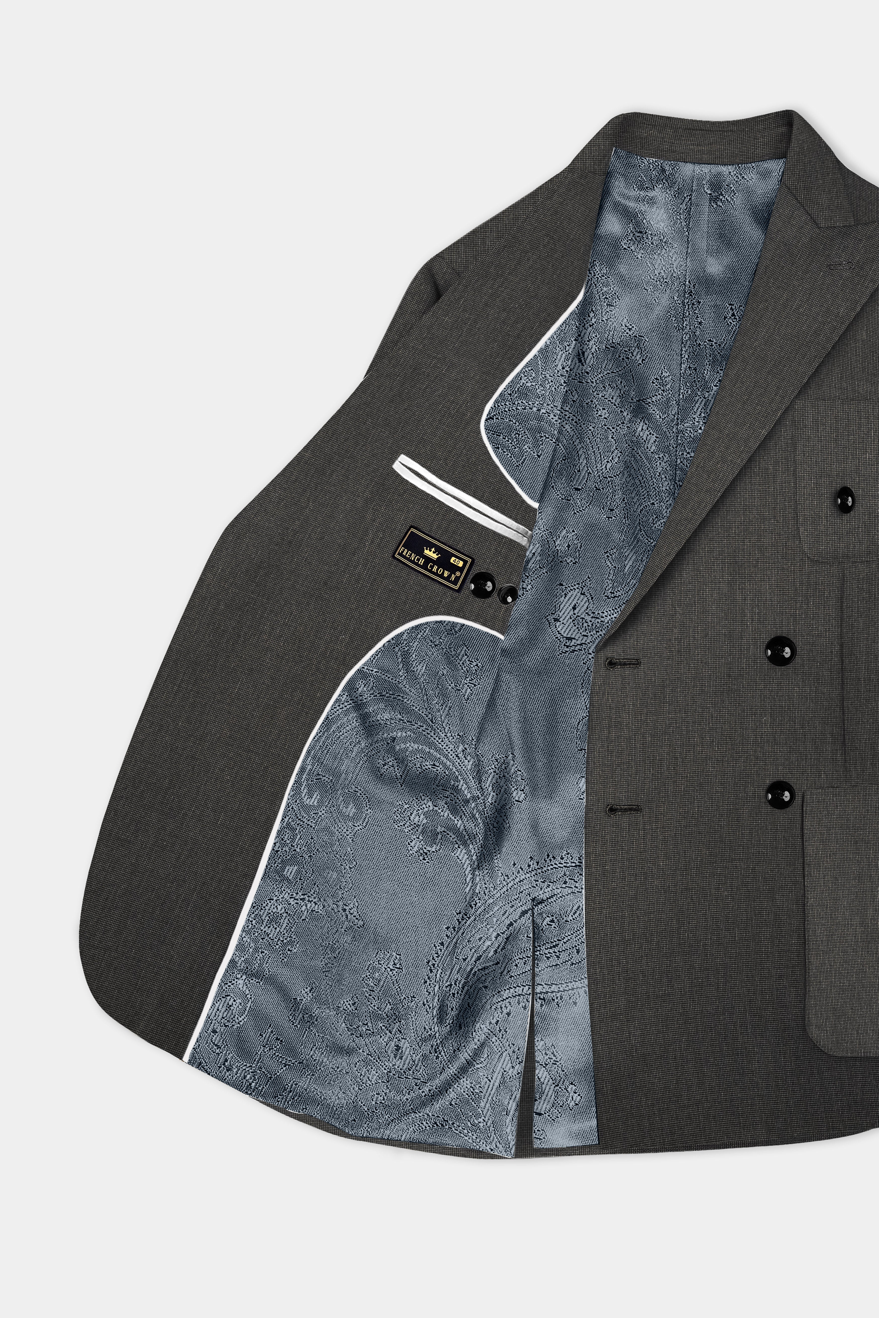 Granite Grid-Piano Gray houndstooth Textured Wool Rich Double Breasted Sports Suit