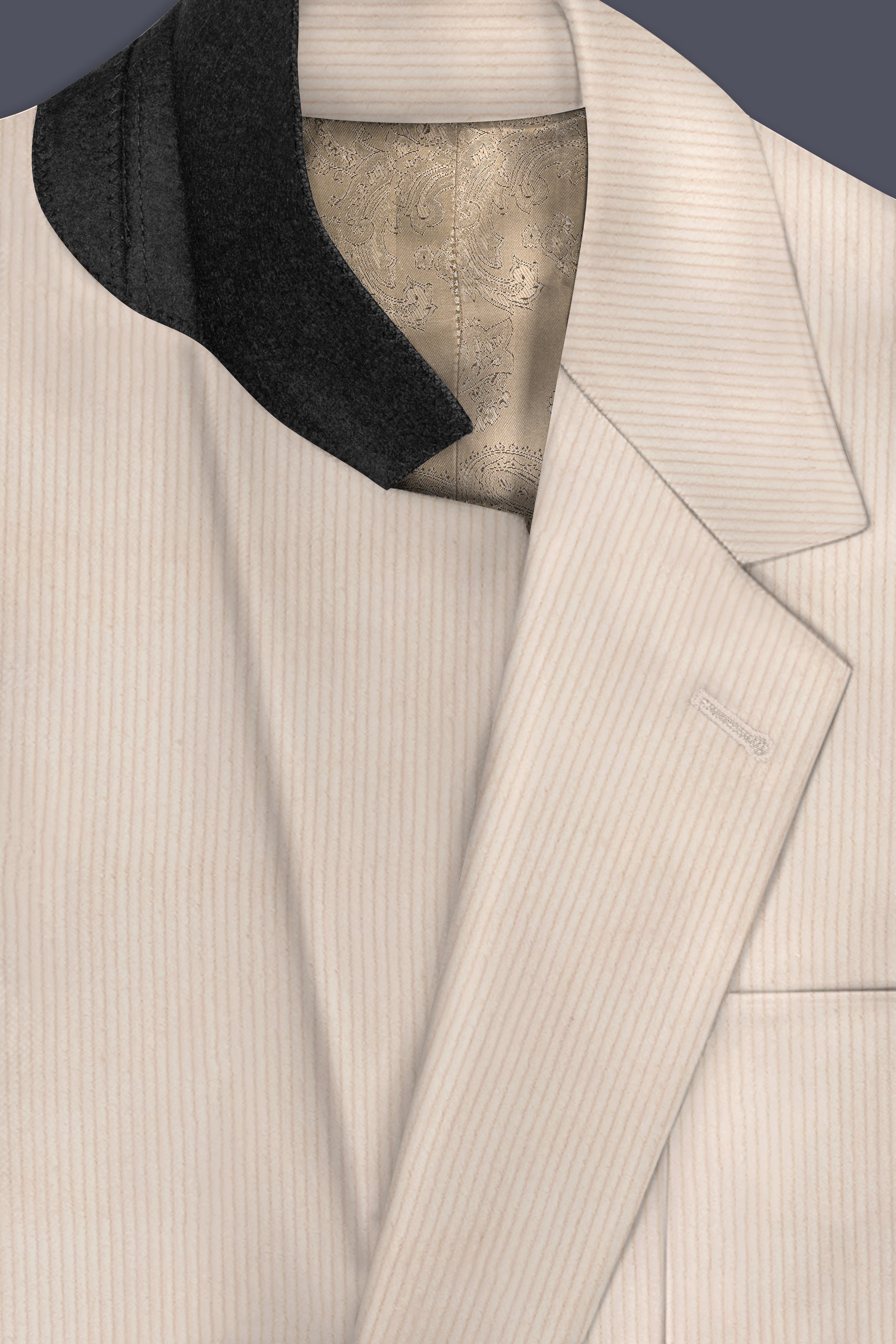 Moonbeam-Moon Mist Cream Textured Corduroy Premium Cotton Single Breasted Sports Suit