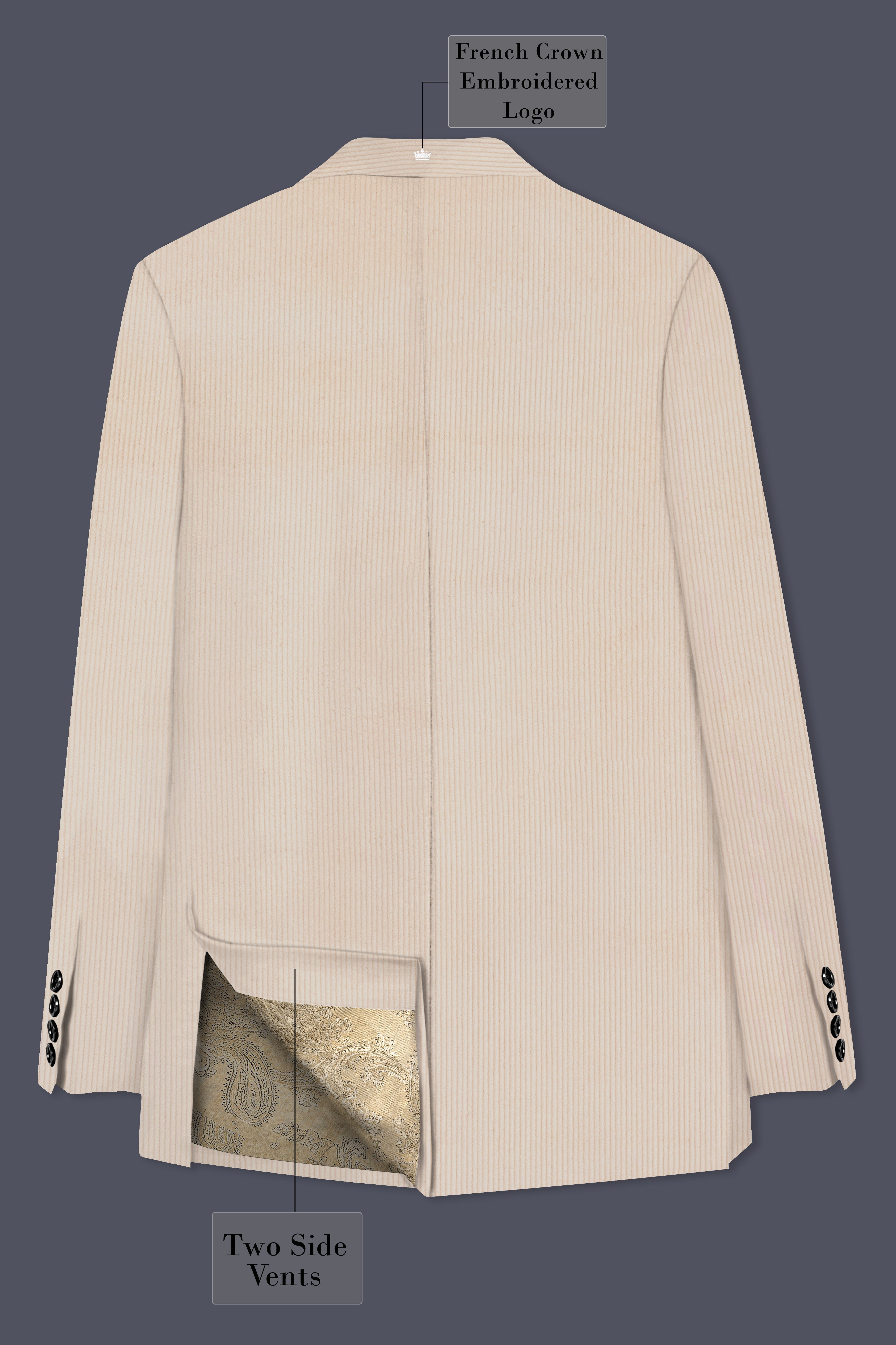 Moonbeam-Moon Mist Cream Textured Corduroy Premium Cotton Single Breasted Sports Suit