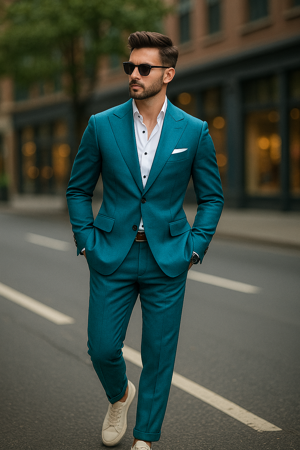 Sapphire-Peacock Blue Solid Wool Rich Single Breasted Slight Stretch Suit
